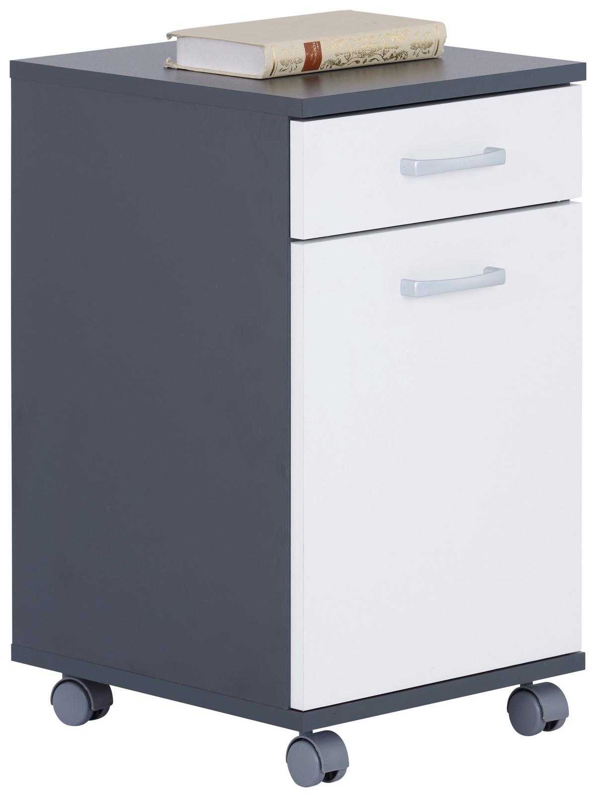 Rollcontainer Anthrazit/Weiß Rimini 33x59,5x38 cm - Anthrazit/Weiß, MODERN, Holzwerkstoff (33/59,5/38cm)