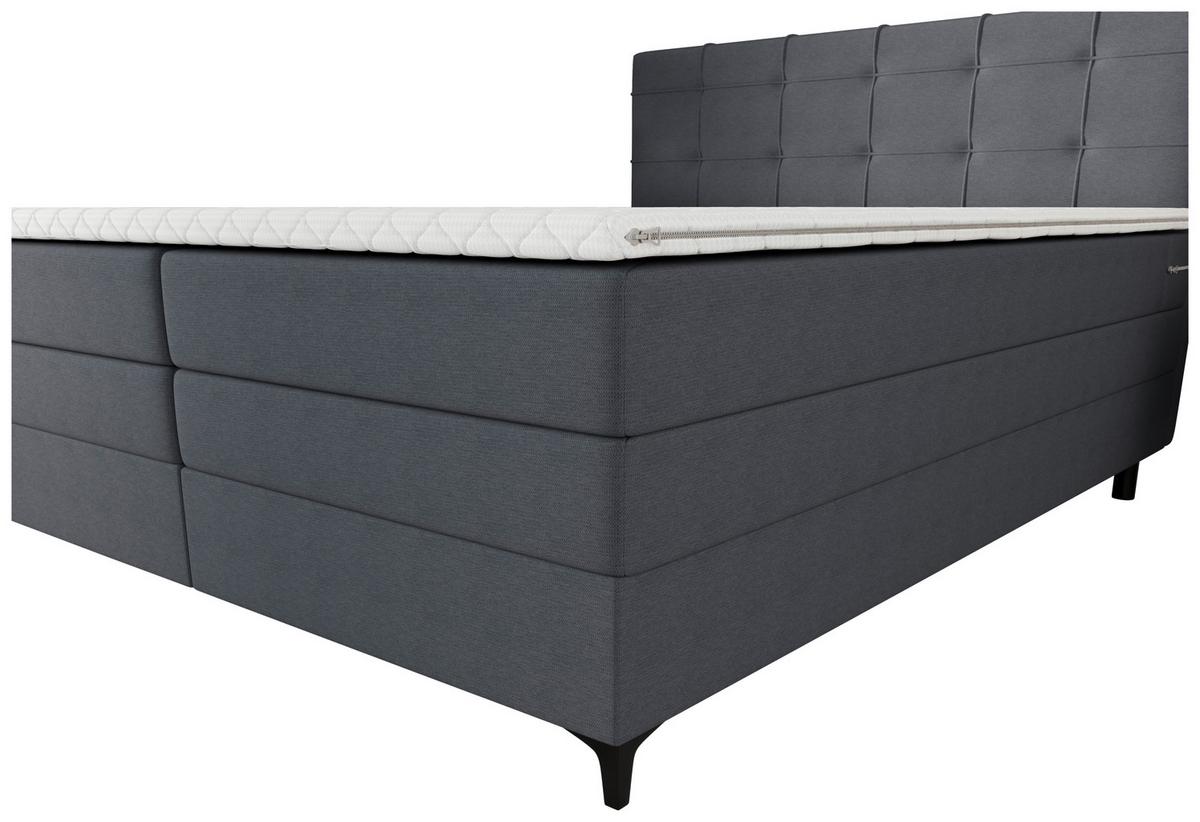 Boxspringbett Mitto mit Topper 180x200 cm - Blaugrau/Schwarz, KONVENTIONELL, Textil/Metall (180/200cm)