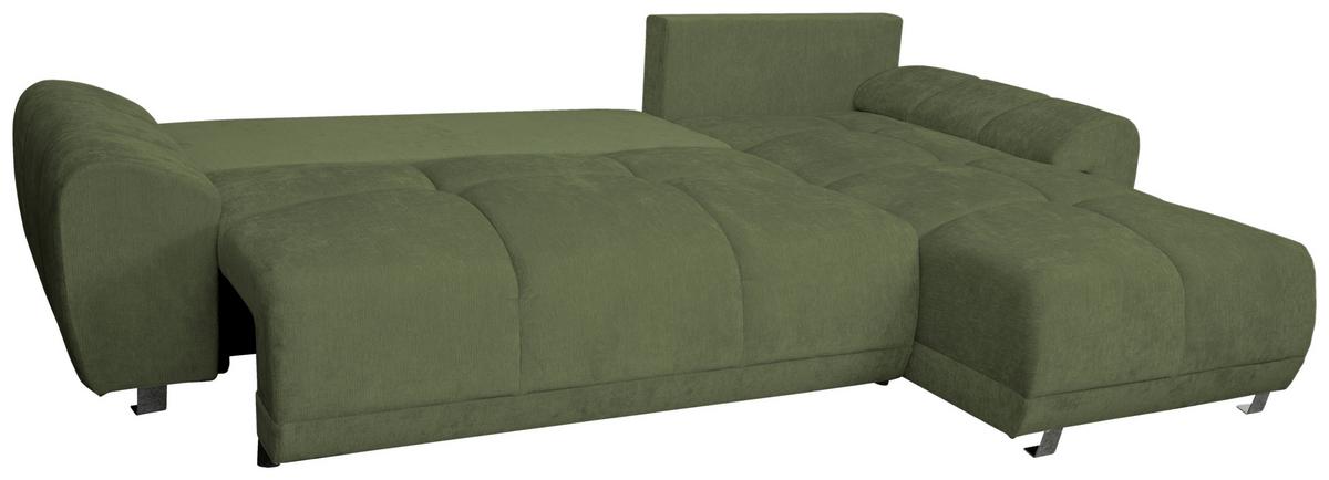 ECKSCHLAFSOFA Ramon, Dunkelgrün S: 296x182cm - Chromfarben/Dunkelgrün, Trend, Textil (296/182cm)