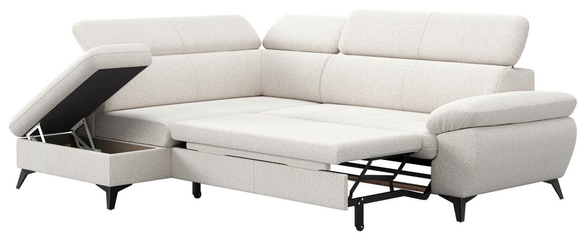 Ecksofa mit Bettfunktion Hudson, Chenille Silberfarben - Silberfarben/Schwarz, KONVENTIONELL, Textil (207/256cm) - Sembella