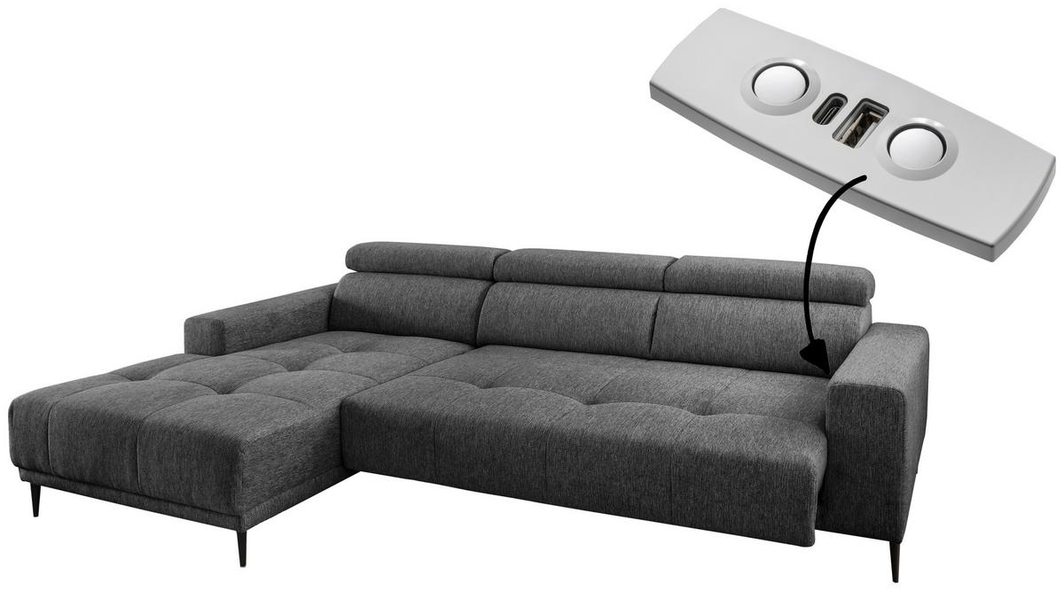 Ecksofa Intera Anthrazit S: 188x276 Cm - Anthrazit/Schwarz, KONVENTIONELL, Textil (188/276cm) - Livetastic