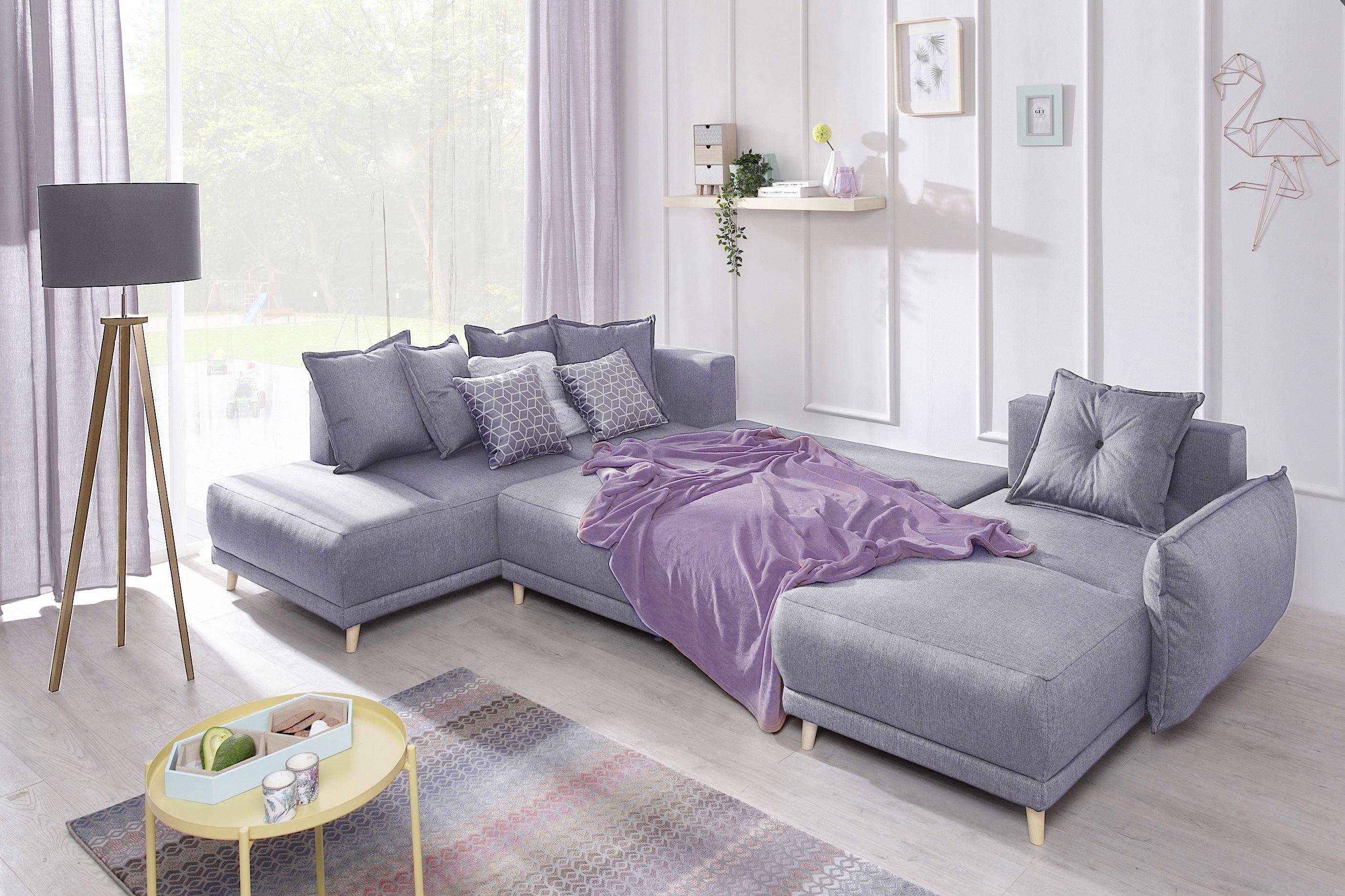 Rozkládací Gauč Ve Tvaru U Lazy Lukka Světle Šedý - barvy borovice/světle šedá, Basics, dřevo/textil (200/312/155cm) - MID.YOU