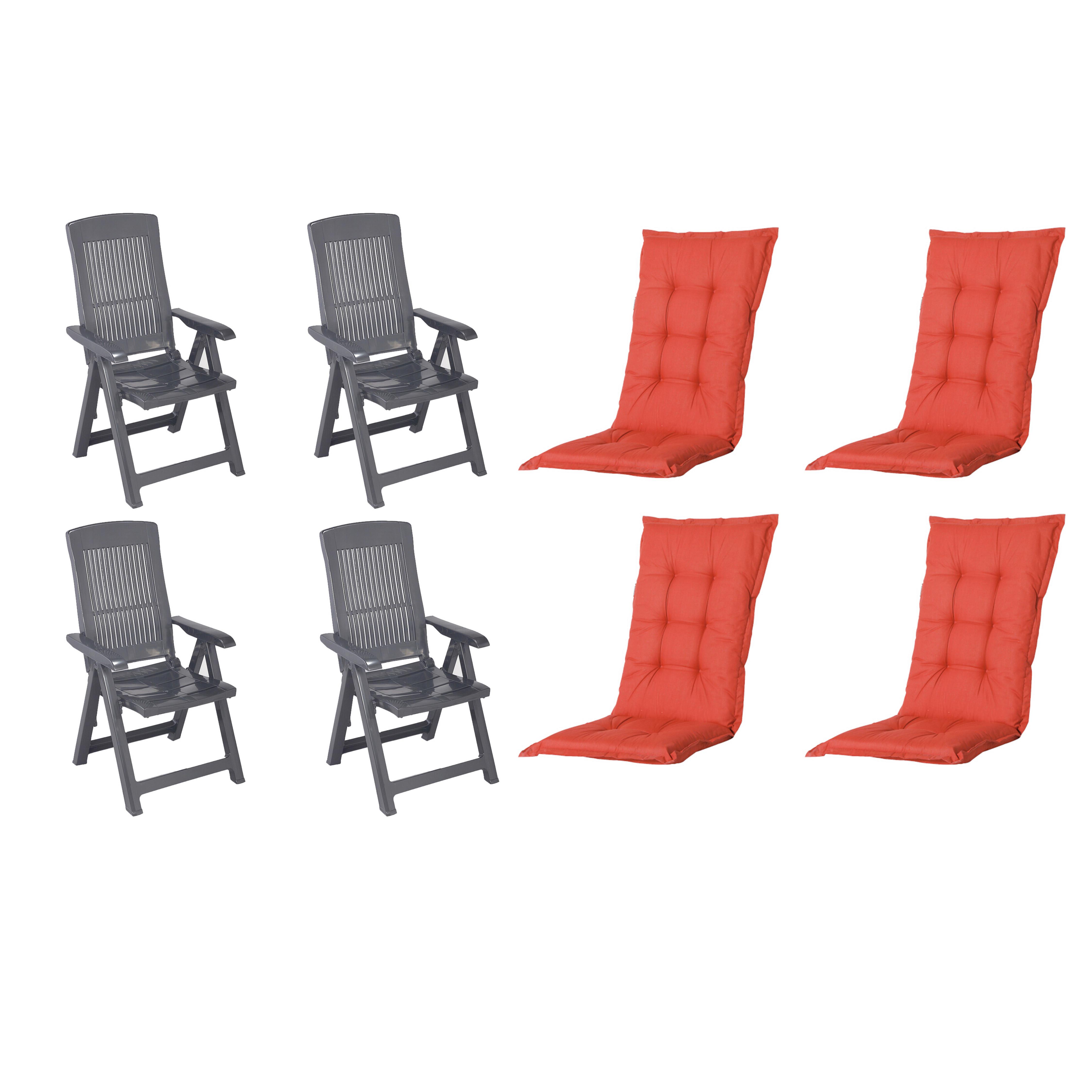 Gartenstuhl-set Tampa+auflagen Set - Anthrazit/Rot, MODERN, Kunststoff/Textil (44/111/50cm) - Gardenson