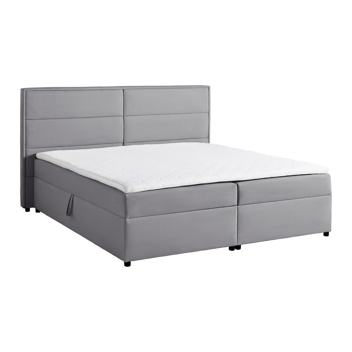 Postel boxspring s toperem, 180x200 cm, sivá - šedá/černá, Moderní, kov/dřevo (180/200cm) - Bessagi Home