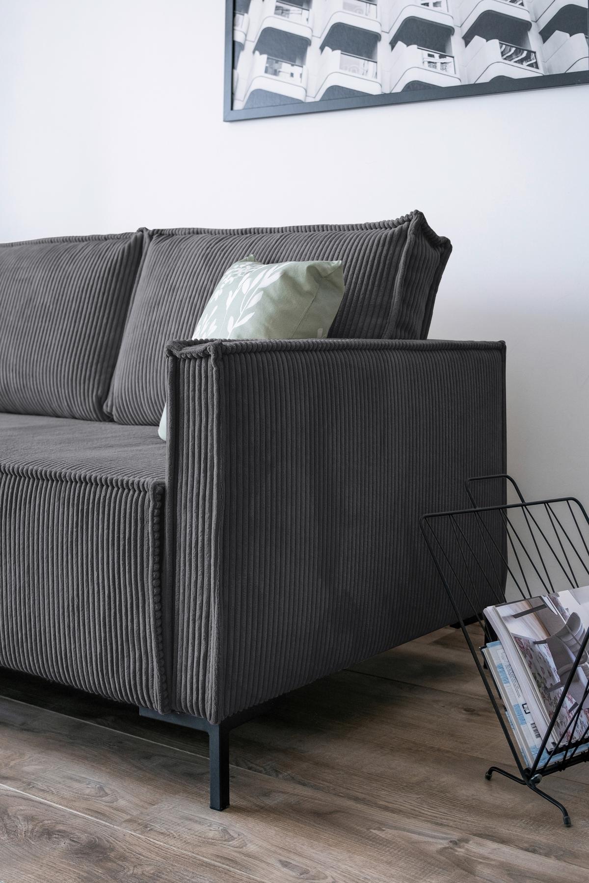 Rohová sedací souprava, šedá - šedá/černá, Design, kov/textil (232/90/154cm) - MID.YOU