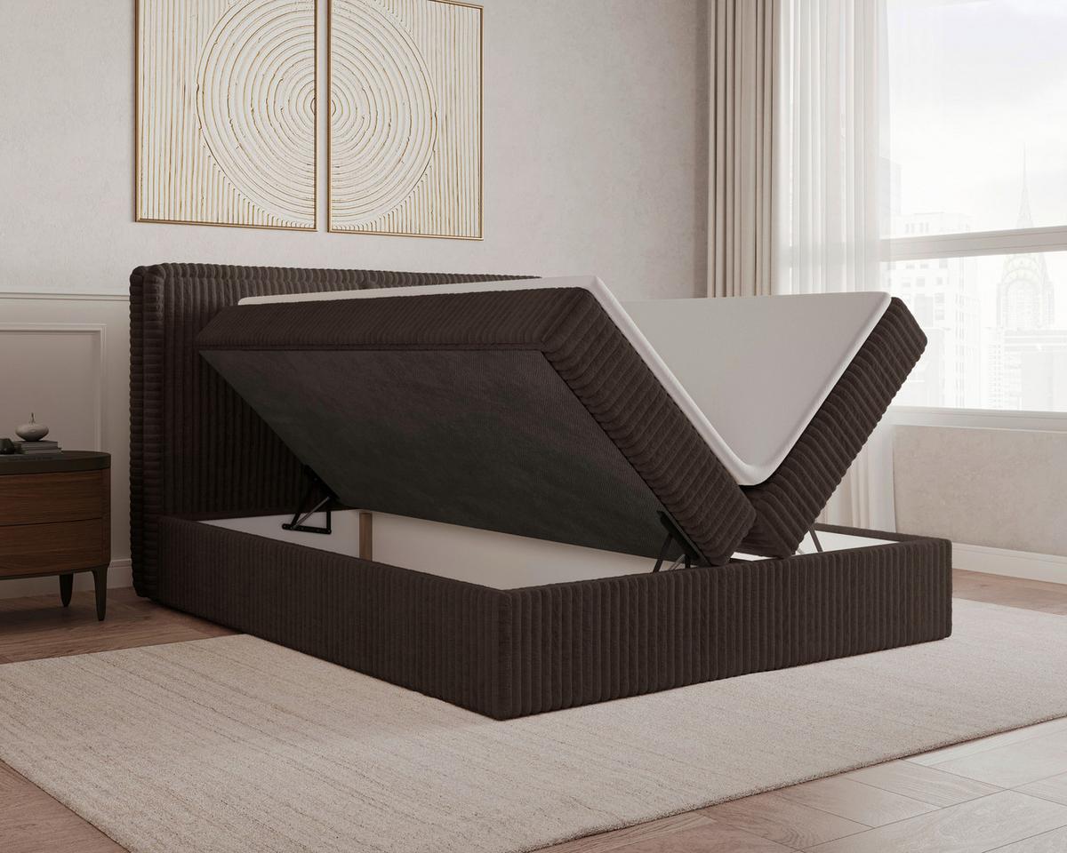 Boxbett Barcelona mit Topper 140x200 - Schwarz/Braun, MODERN, Holz/Kunststoff (140/200cm) - Livetastic