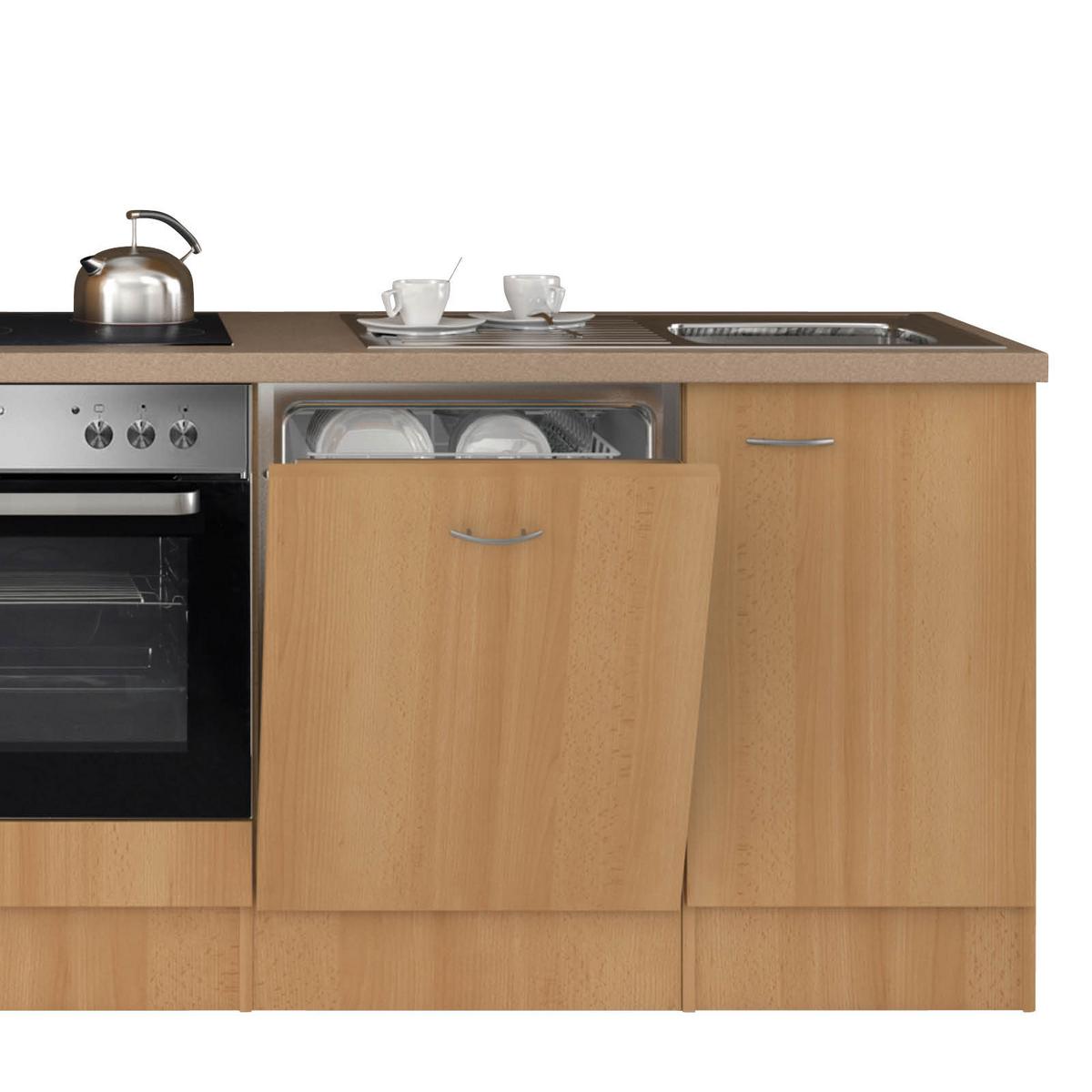 Küchenzeile Nano mit Geräten 280 cm Buche/Creme Dekor - Beige/Buchefarben, MODERN, Glas/Holzwerkstoff (280cm) - FlexWell