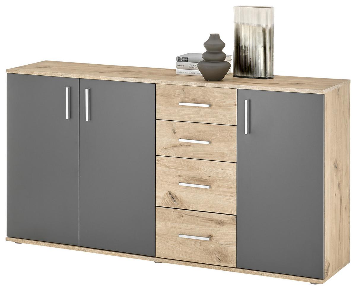 Sideboard Bc 1040 Eichefarben/Grau - Eichefarben/Silberfarben, Design, Holzwerkstoff (160/84/35cm) - MID.YOU