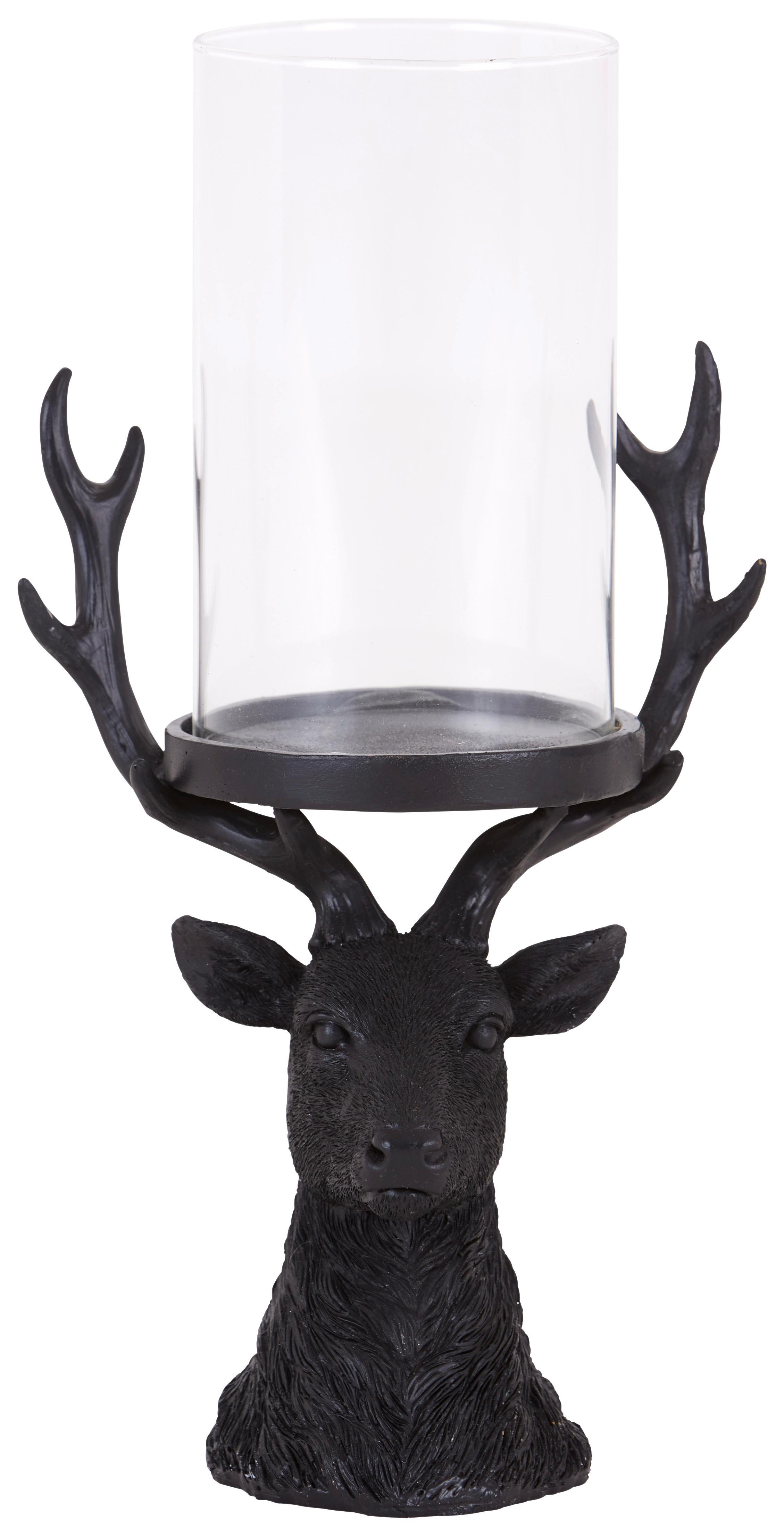 Kerzenständer Haakon Klar/ Schwarz für 1 Kerze - Klar/Schwarz, MODERN, Glas/Naturmaterialien (15,7/13/29cm) - Luca Bessoni