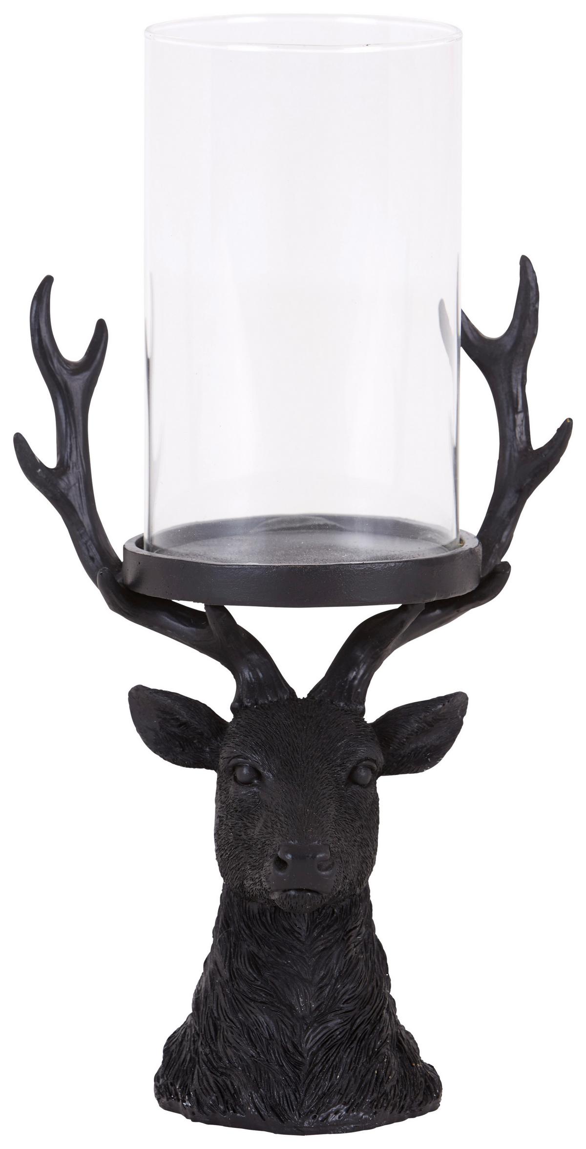 Kerzenständer Haakon Klar/ Schwarz für 1 Kerze - Klar/Schwarz, MODERN, Glas/Naturmaterialien (15,7/13/29cm) - Luca Bessoni