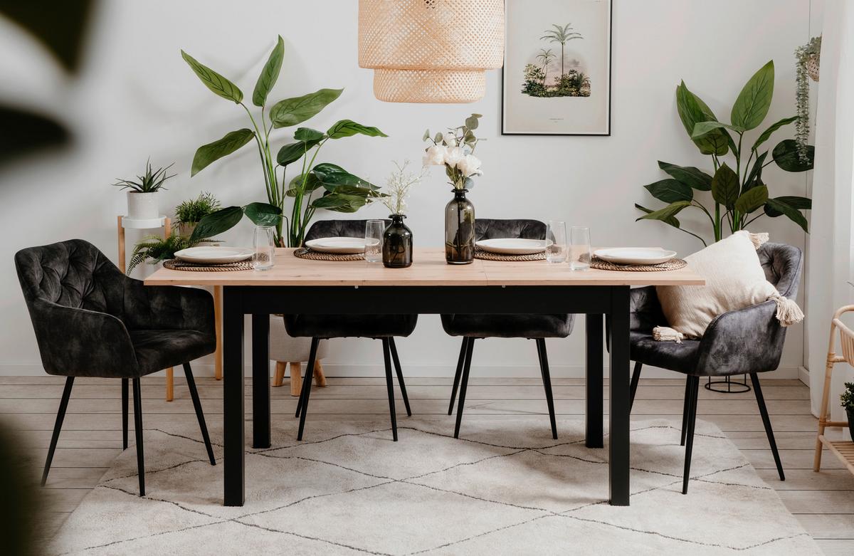 Kihúzható Asztal Coburg 140/80 Cm - fekete/Artisan tölgy, Basics, faalapú anyag (140/80/76,5cm) - MID.YOU