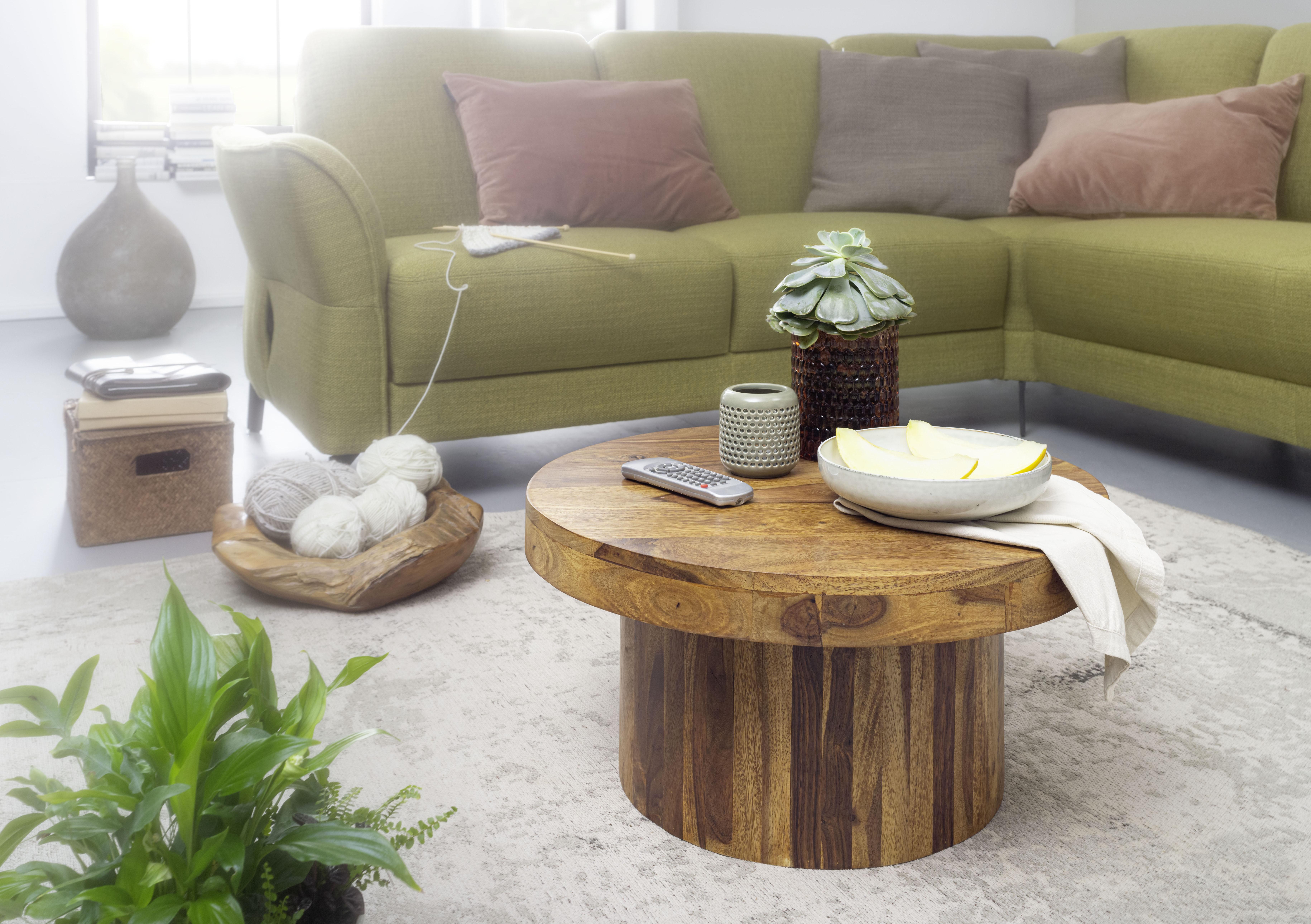 Couchtisch Rund Echtholz Mit Sockelfuß, Sheesham - Sheeshamfarben, MODERN, Holz (60/60/30cm) - MID.YOU