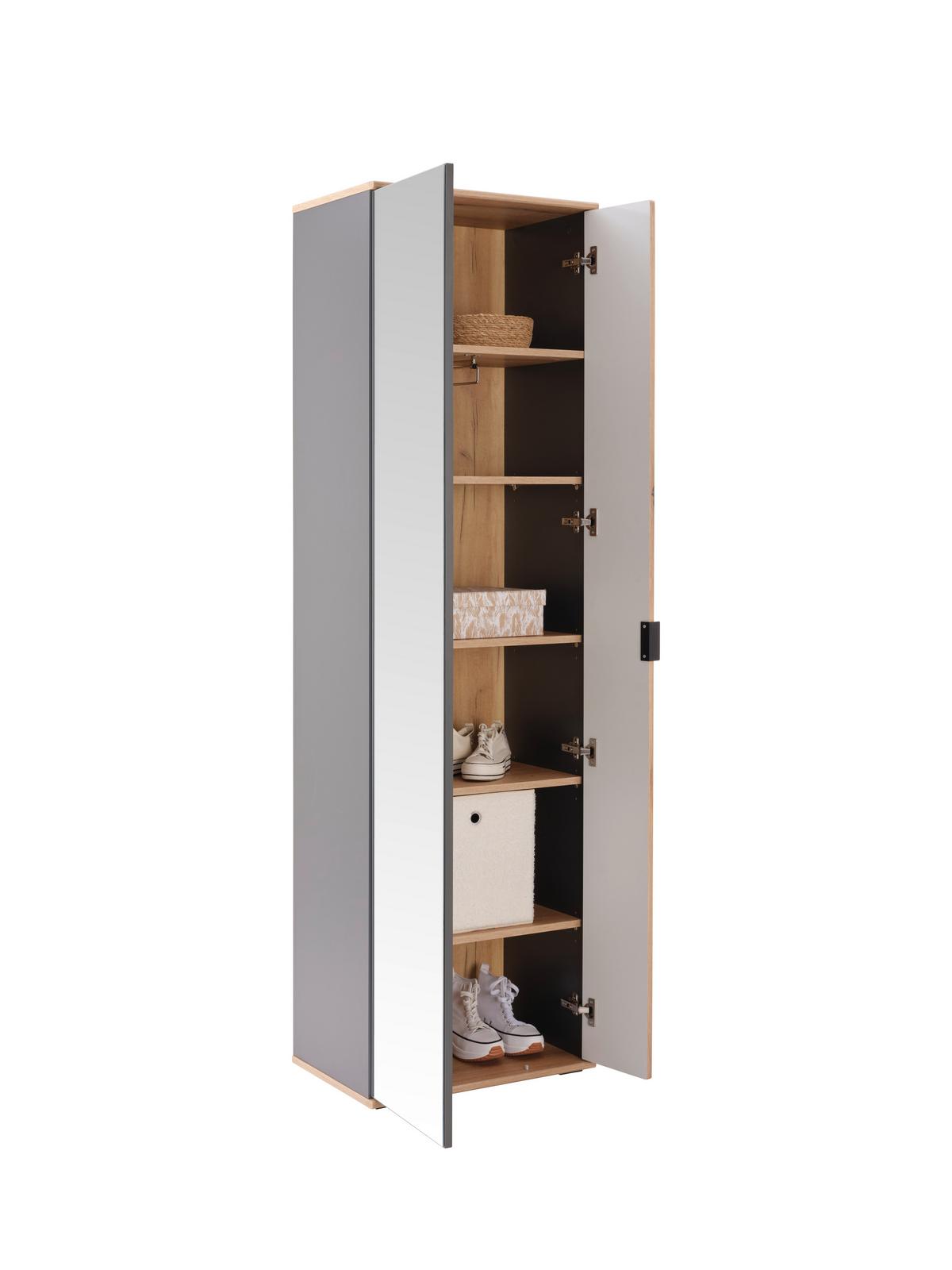 Garderobenschrank Clever Anthrazit B: 55,5 cm - Eichefarben/Anthrazit, MODERN, Glas/Holzwerkstoff (55,5/193/38cm)
