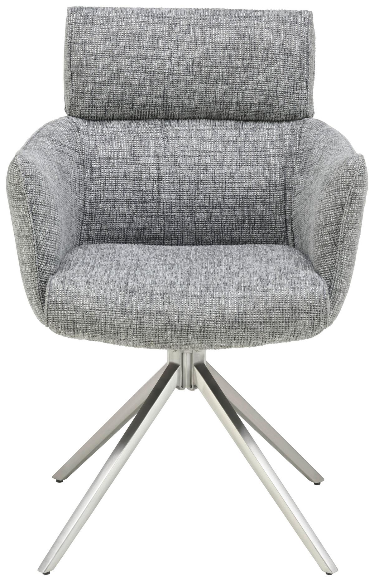 Armlehnstuhl Bathia Grau, Sitzfl. 360° drehbar - Edelstahlfarben/Grau, KONVENTIONELL, Textil/Metall (61/89/63cm) - Livetastic