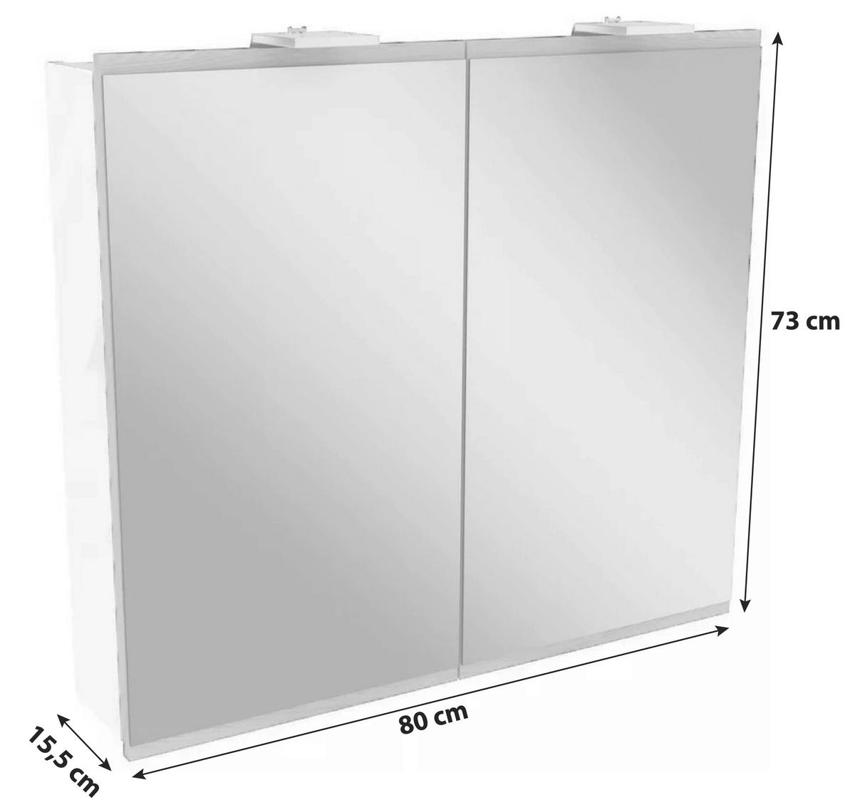 Spiegelschrank Lima mit Led 2-Türig BxHxT: 80x73x15,5cm Weiß - Weiß, MODERN, Glas/Holzwerkstoff (80/73/15,5cm) - MID.YOU