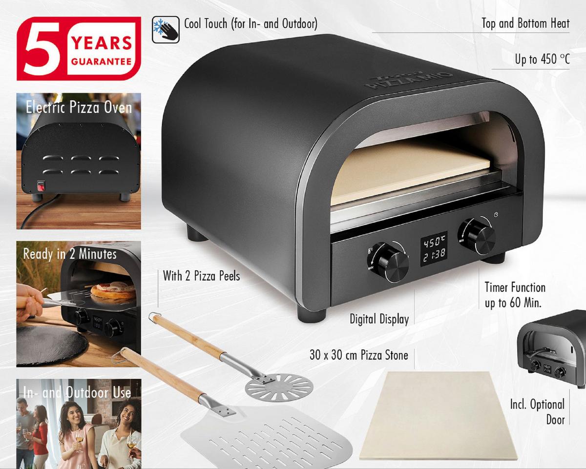 Pizzaofen Pizza Mio+ - Schwarz, KONVENTIONELL, Metall (45/28/42,5cm) - Trisa Electronics