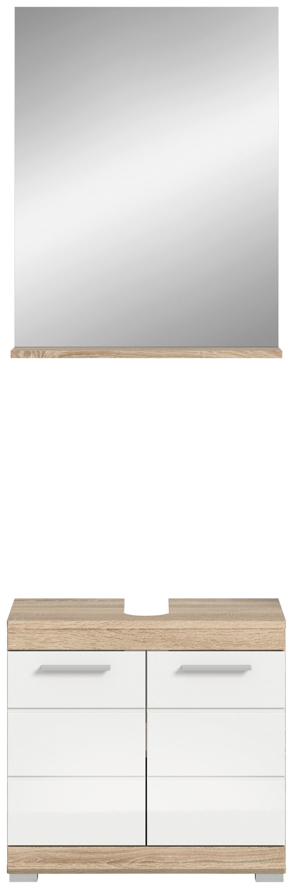 Badezimmer Lambada Eiche Dekor/weiß B: 60 Cm - Weiß Hochglanz/Silberfarben, MODERN, Glas/Holzwerkstoff (60cm) - MID.YOU