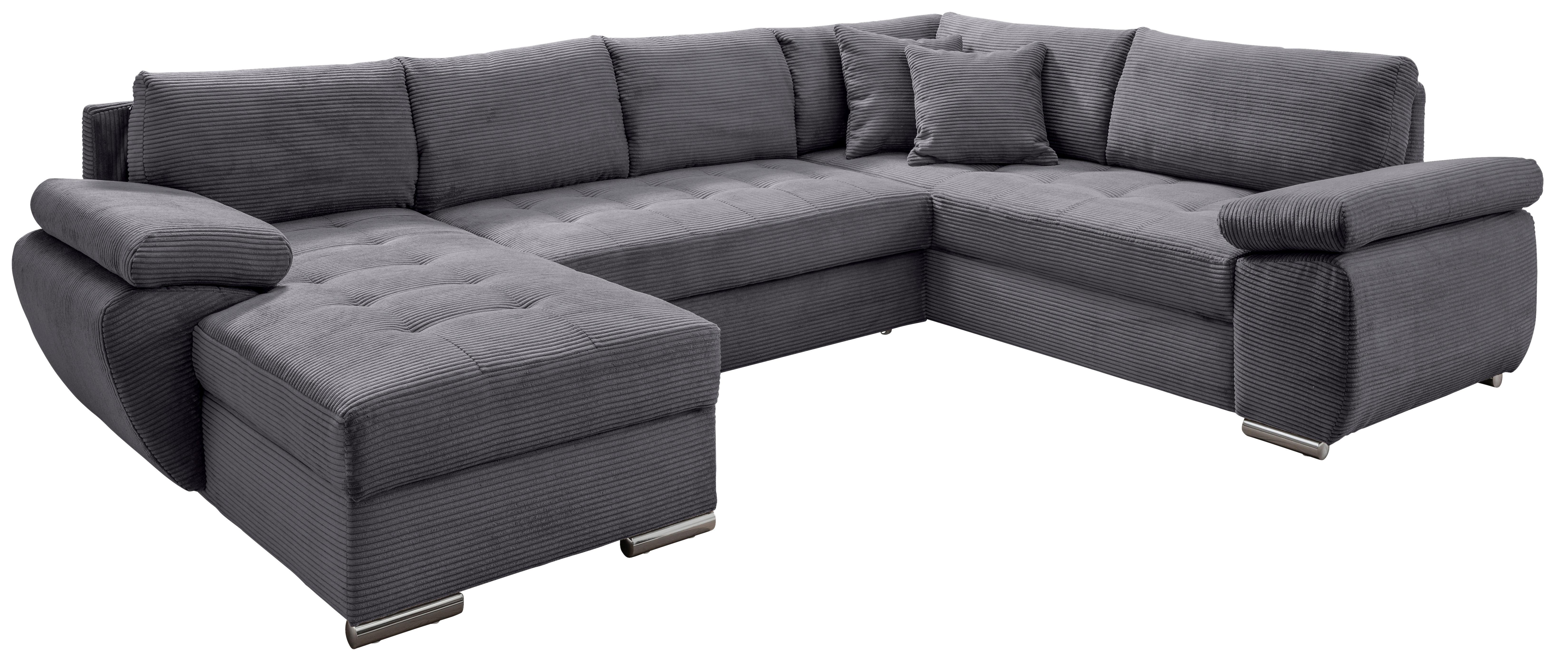 Wohnlandschaft Terana mit Schlaffunktion, Grau - Chromfarben/Grau, KONVENTIONELL, Textil (157/305/219cm) - P & B