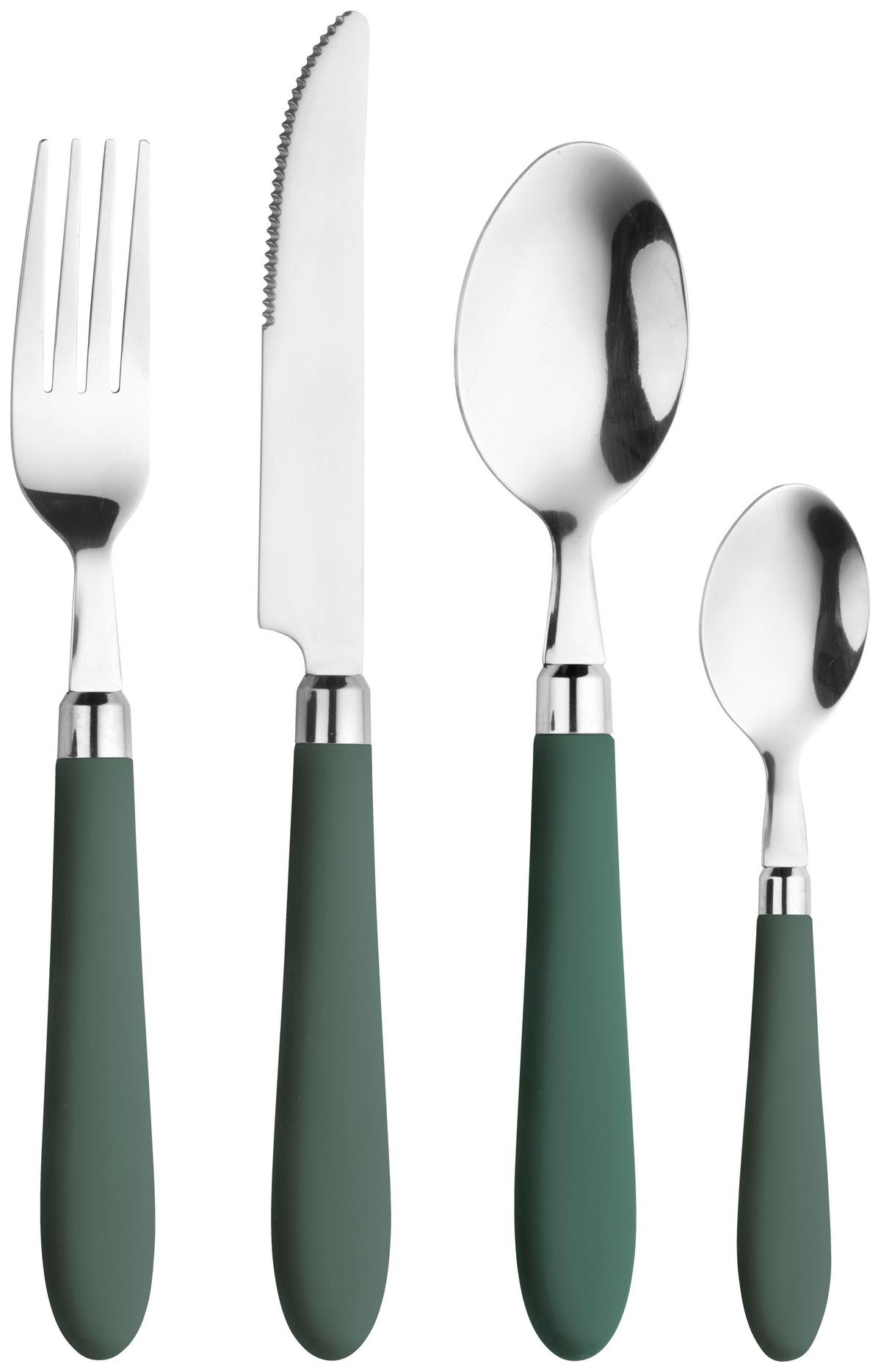 Besteckset Daisy Green Dunkelgrün/Edelstahlfarben - Dunkelgrün/Edelstahlfarben, Basics, Kunststoff/Metall - Pintinox