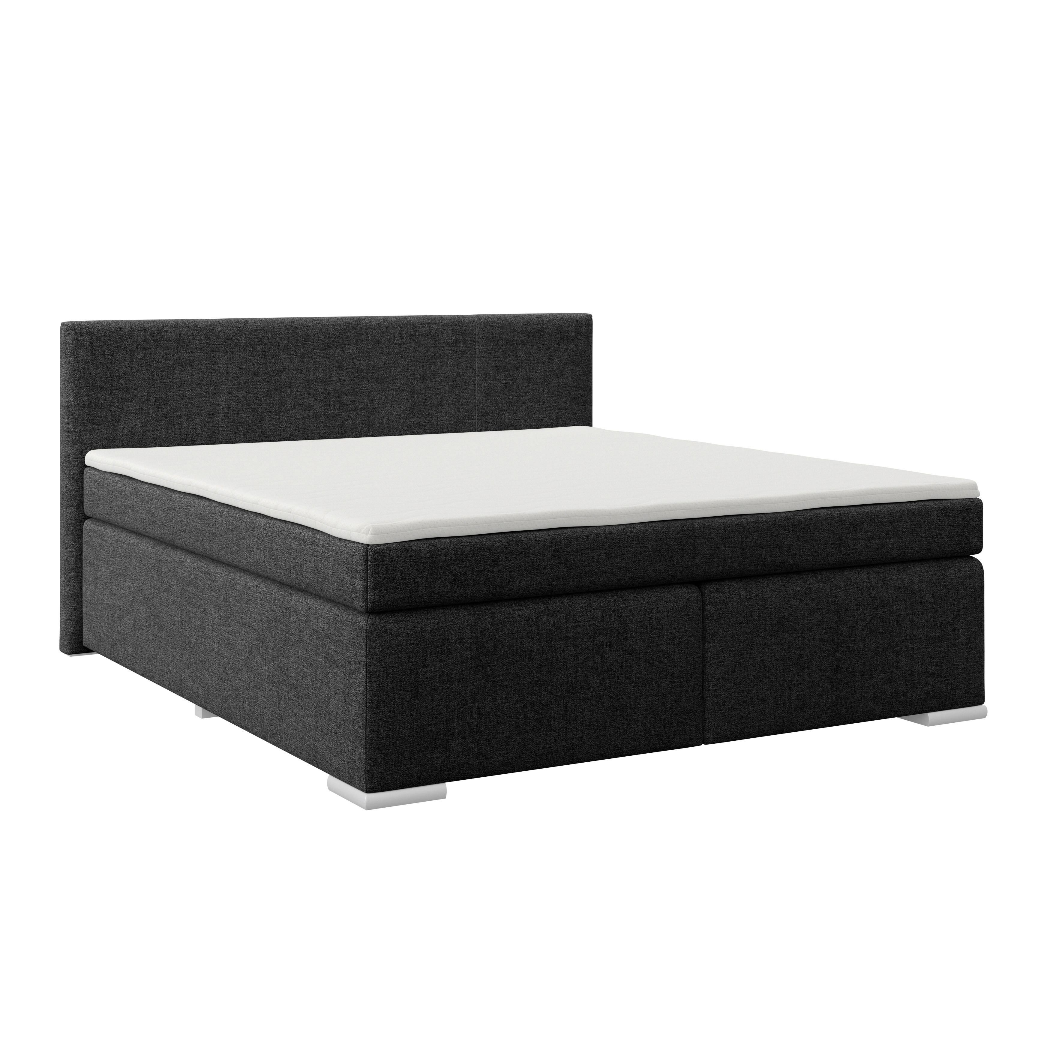 Boxspringbett Mira I Nordic, Lf: 180x200 Cm - Alufarben/Schwarz, Basics, Textil (180/200cm)