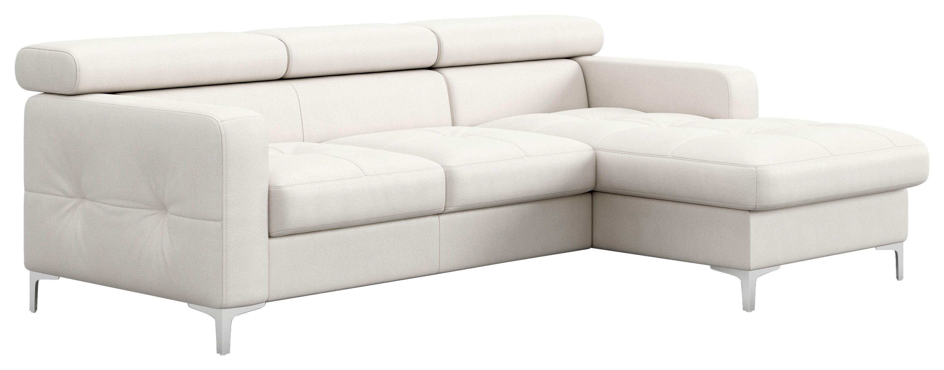 Ecksofa mit Schlaffunktion Sammy Hellgrau - Chromfarben/Weiß, Design, Leder (227/168cm) - Livetastic