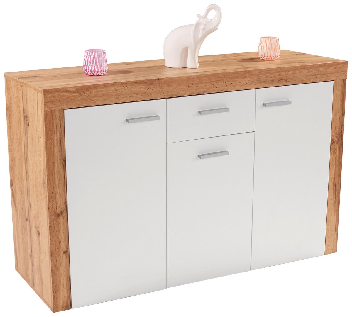 Kommode B 133,9cm Focus Wotan Eiche Dekor/weiß - Eichefarben/Schwarz, MODERN, Holzwerkstoff (133,9/79/39cm)