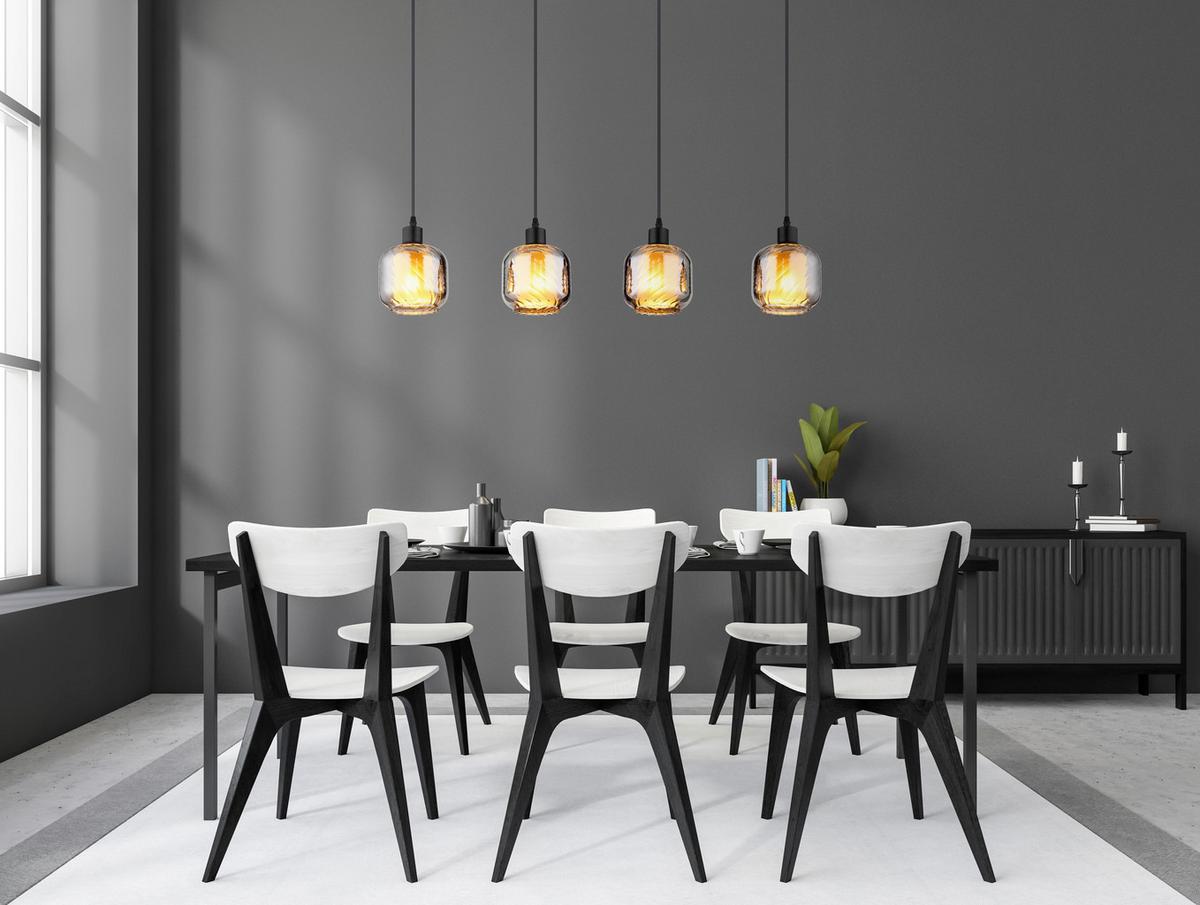 HÄNGELEUCHTE 15754-4H XIA - Klar/Schwarz, Design, Glas/Kunststoff (89/14/120cm) - Globo