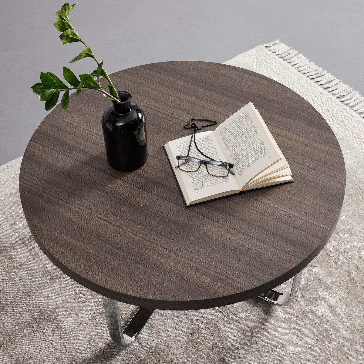 Konferenčný stolík CARL farby dubu - farba duba/chrómová, Modern, kov/drevo (80/80/42cm) - Bessagi Home