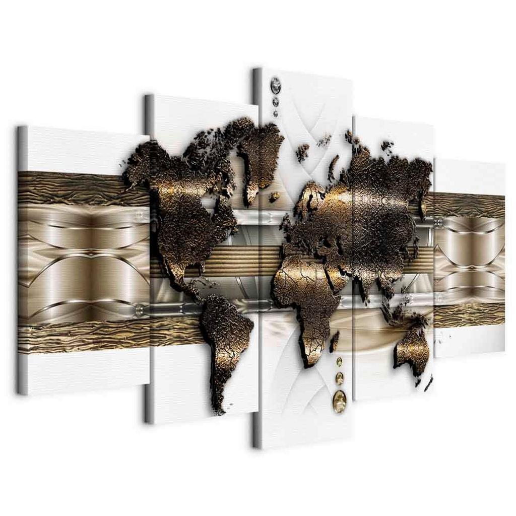 Leinwandbild World Weiß Goldfarben B: 100 cm