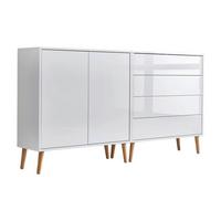 Sideboard Mailand 3 B: 158 cm Weiß - Weiß Hochglanz/Eiche Artisan, MODERN, Holzwerkstoff (158/86/33cm) - MID.YOU