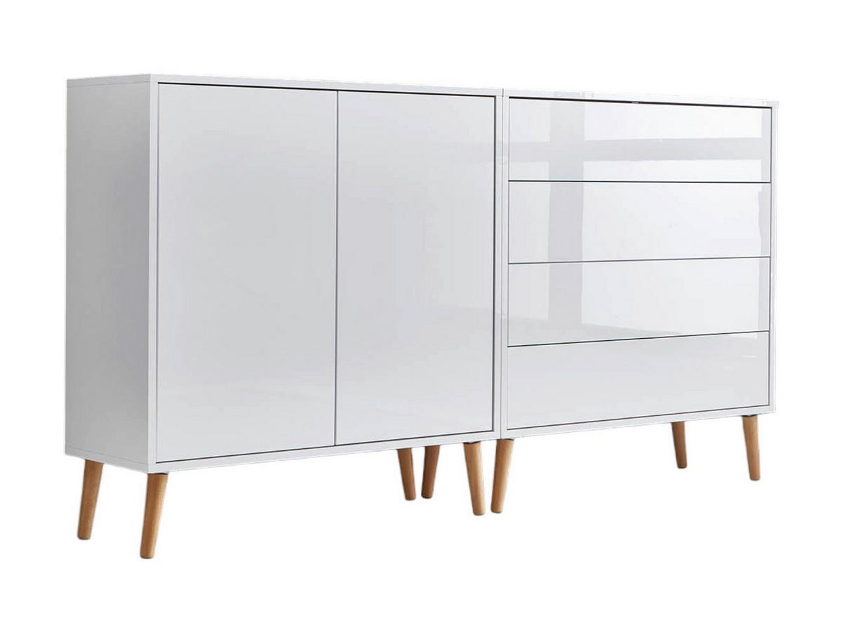 Sideboard Mailand 3 B: 158 cm Weiß - Weiß Hochglanz/Eiche Artisan, MODERN, Holzwerkstoff (158/86/33cm) - MID.YOU