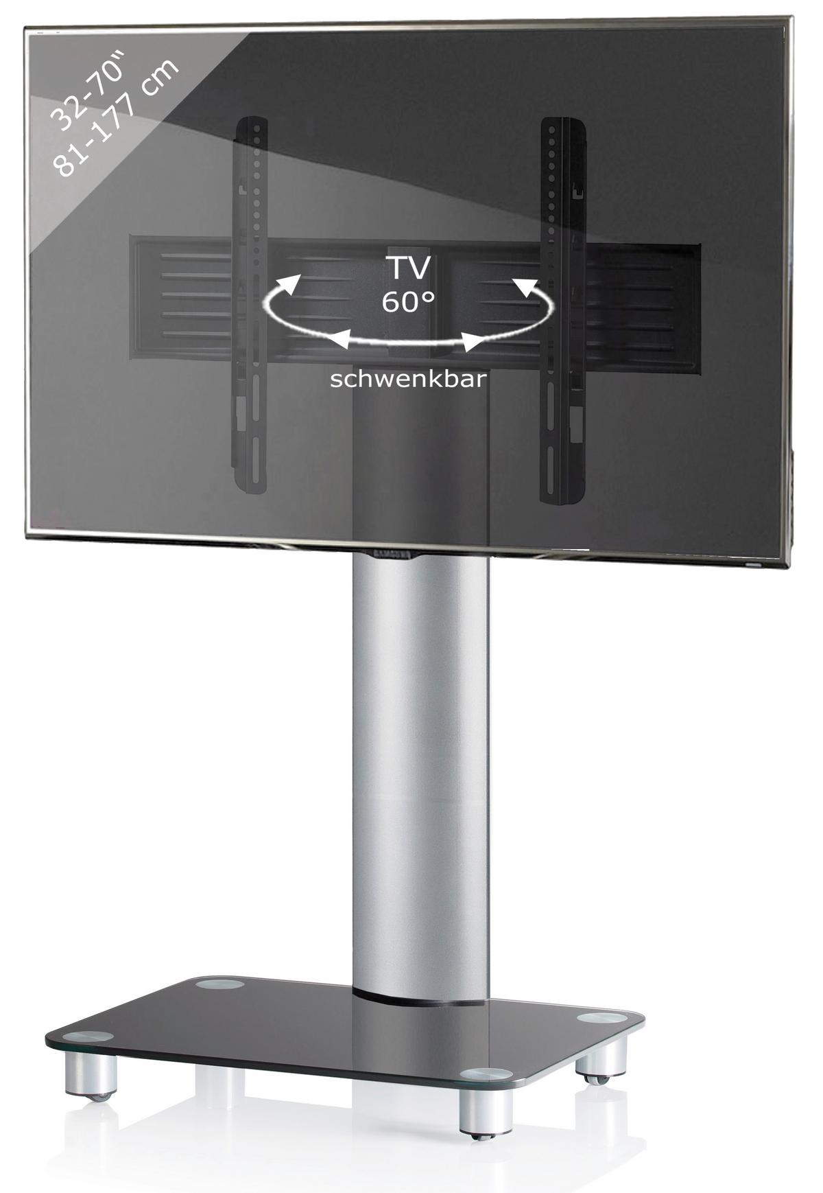 TV-Rack Bis 70" Schwenkbar mit Rollen Tosal Max. 30 Kg - Silberfarben/Schwarz, KONVENTIONELL, Glas/Metall (60/100/44cm) - MID.YOU