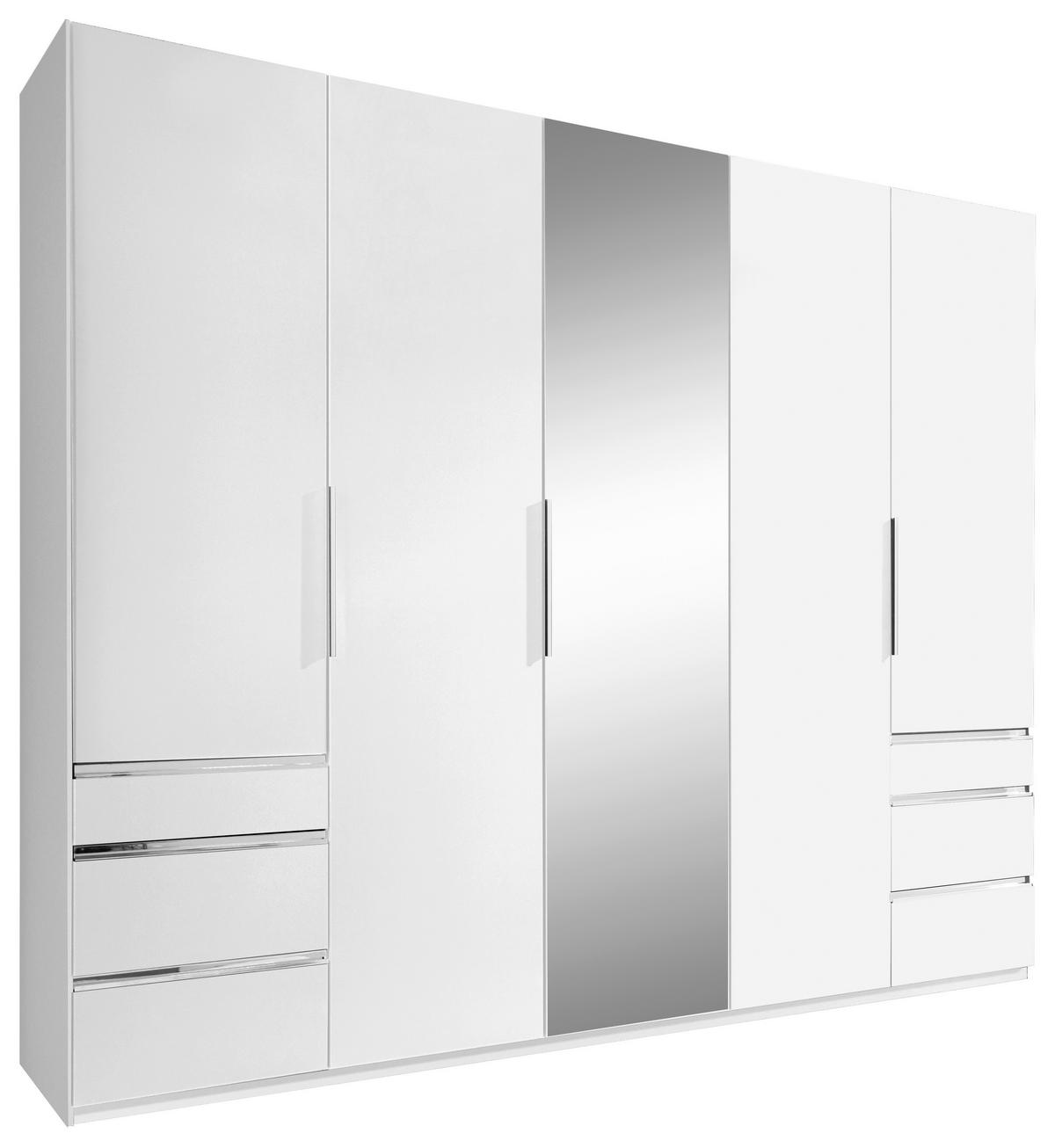 Drehtürenschrank Mit Spiegel 250cm Level 36a, Weiß Dekor - Silberfarben/Weiß, MODERN, Glas/Holzwerkstoff (250/216/58cm) - MID.YOU