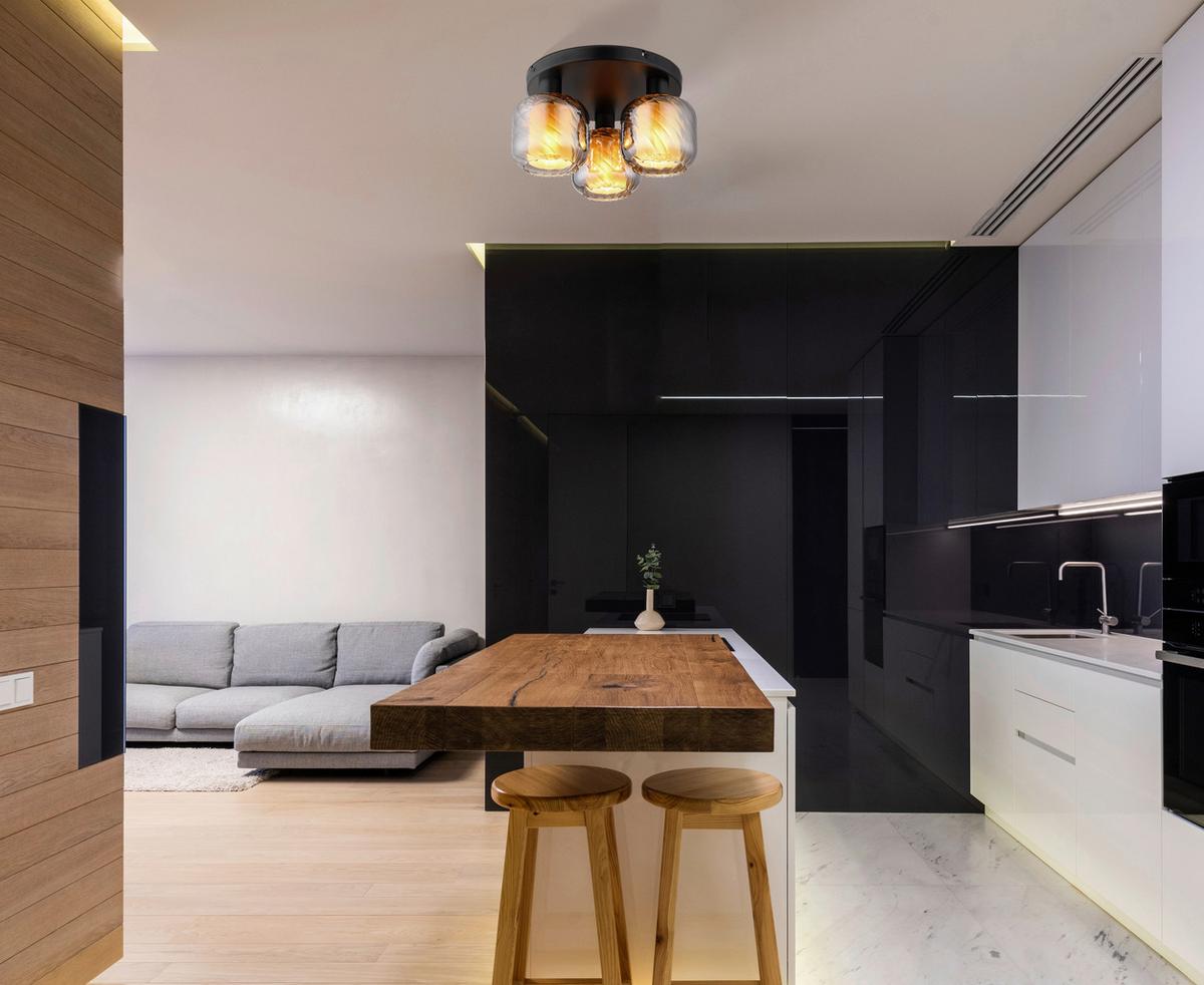 Mennyezeti Lámpa 15754-3d  Xia - fekete/opál, Design, üveg/fém (37/19cm) - Globo