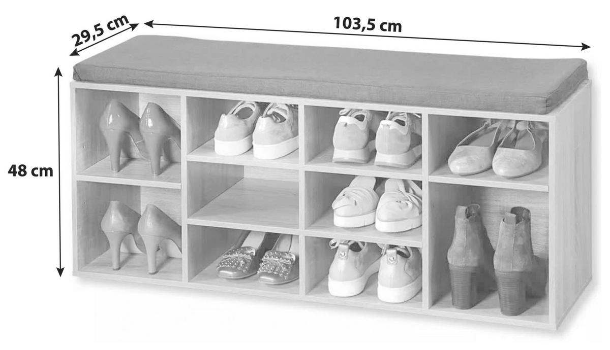 Garderobenbank Eiche Dekor Mit Sitzkissen B: 103,5 cm - Sonoma Eiche, MODERN, Holzwerkstoff (103,5/48/29,5cm) - Kesper