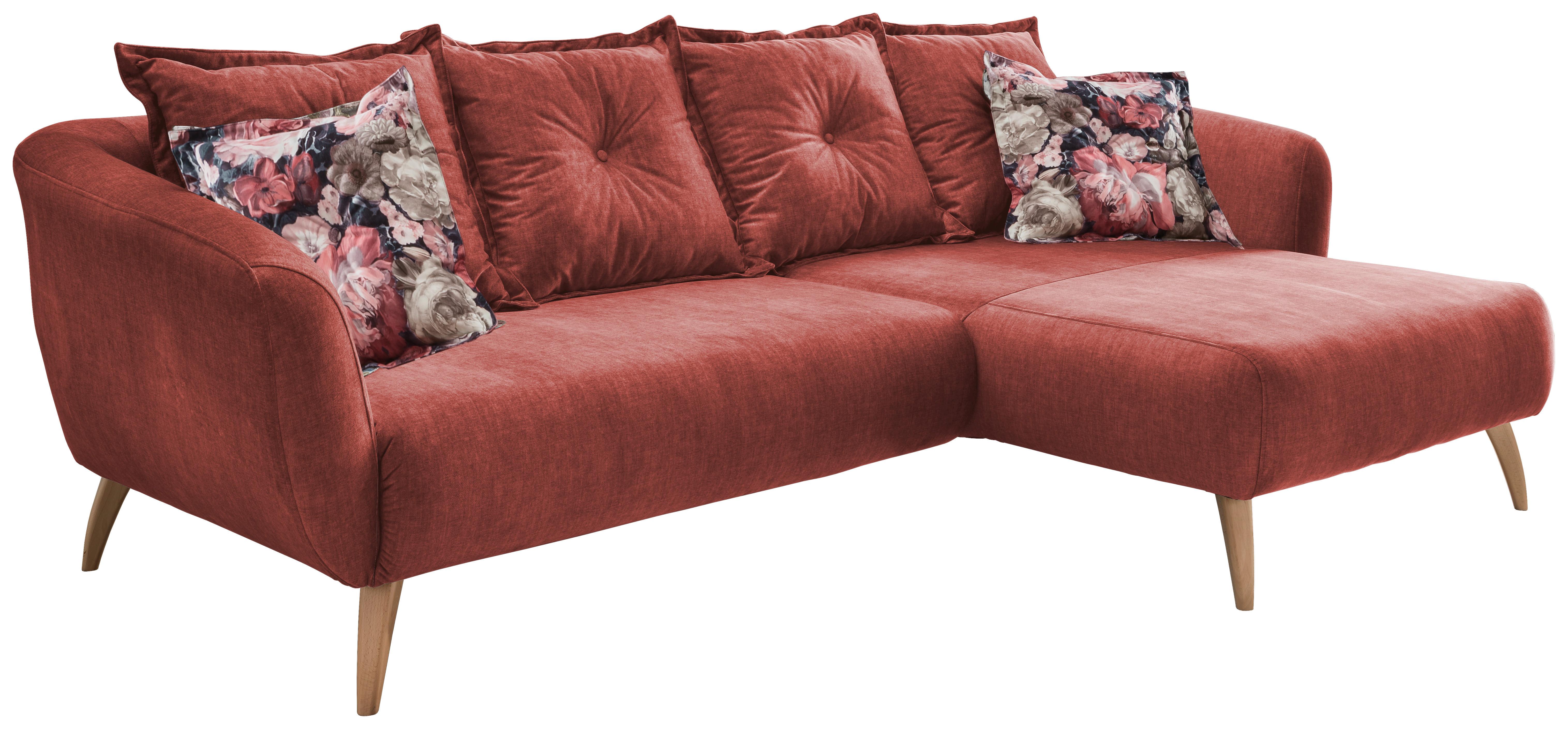 Ecksofa Baggio Mit Kissen Koralle 277x162 Cm - Koralle/Buchefarben, MODERN, Holz/Textil (277/162cm) - Livetastic