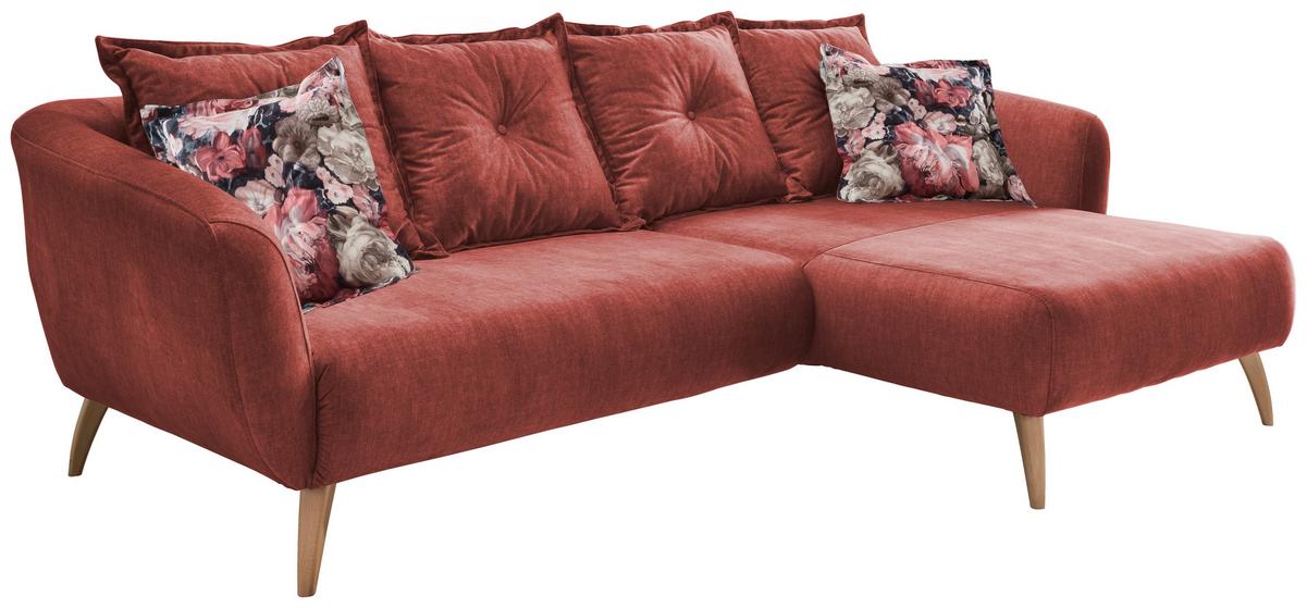 Ecksofa Baggio mit Kissen Koralle 277x162 cm - Koralle/Buchefarben, MODERN, Holz/Textil (277/162cm) - Livetastic