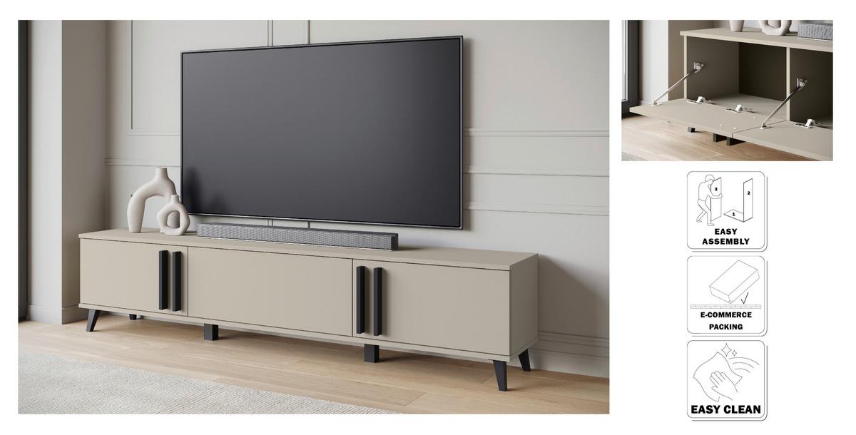 Lowboard Helsinki 183 Beige/Congo B: 180 cm - Beige/Schwarz, Trend, Holzwerkstoff (180/40/33cm)