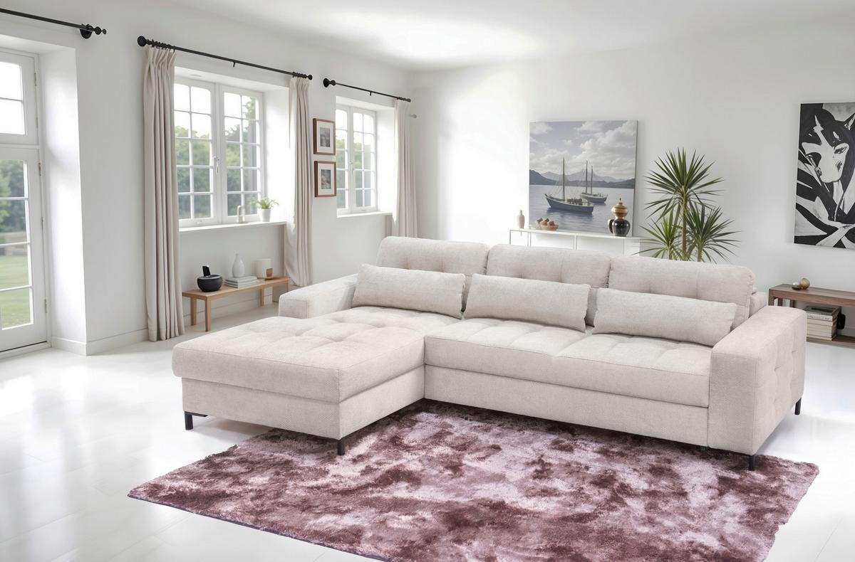 Ecksofa Bonito Beige, Schenkel: 176x255 cm - Beige/Schwarz, Design, Textil (176/260cm) - Livetastic