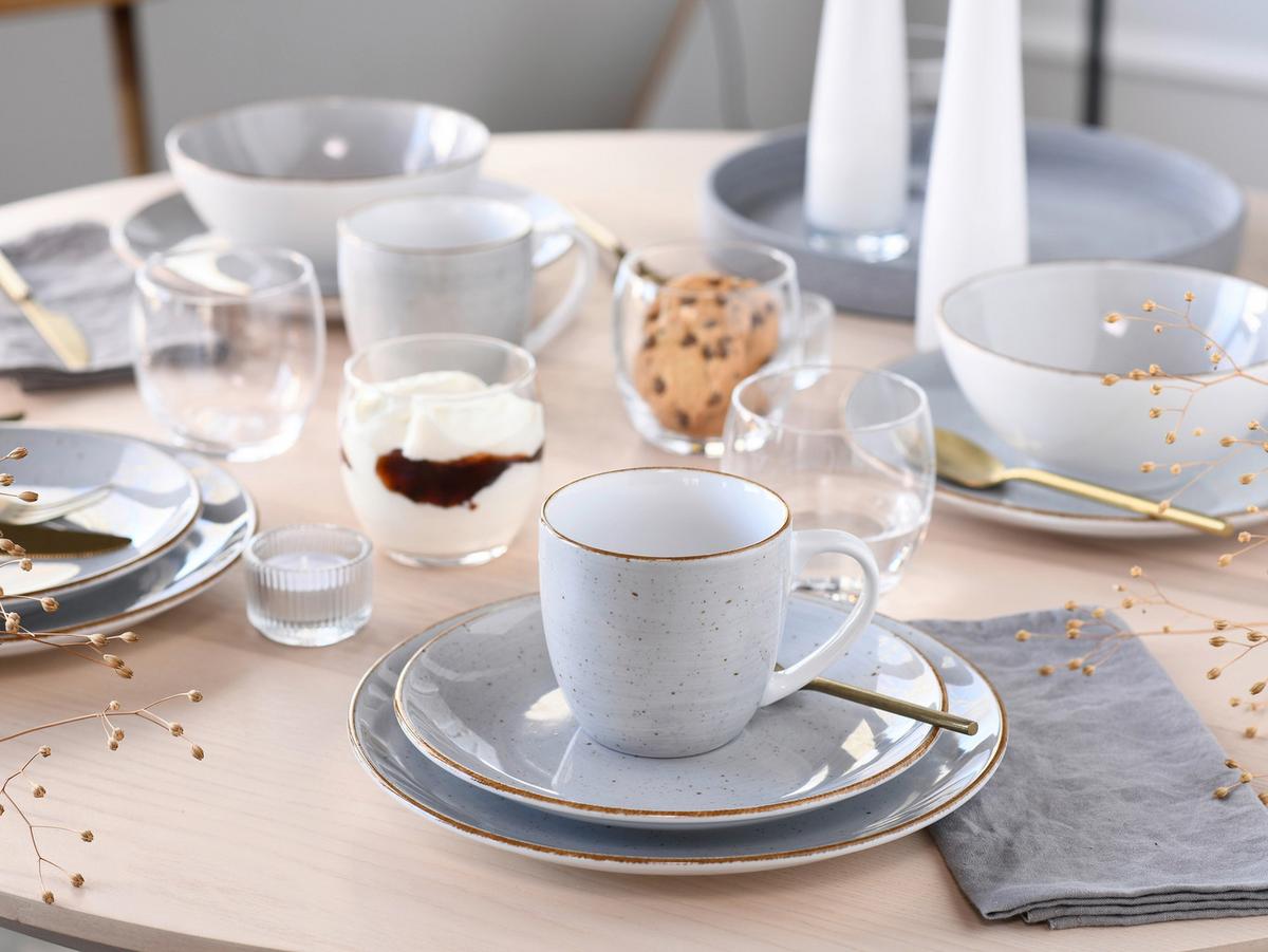 Kombiservice 16-Tlg. Keramik, Weiß, Hellgrau - Hellgrau/Weiß, Basics, Keramik - Creatable