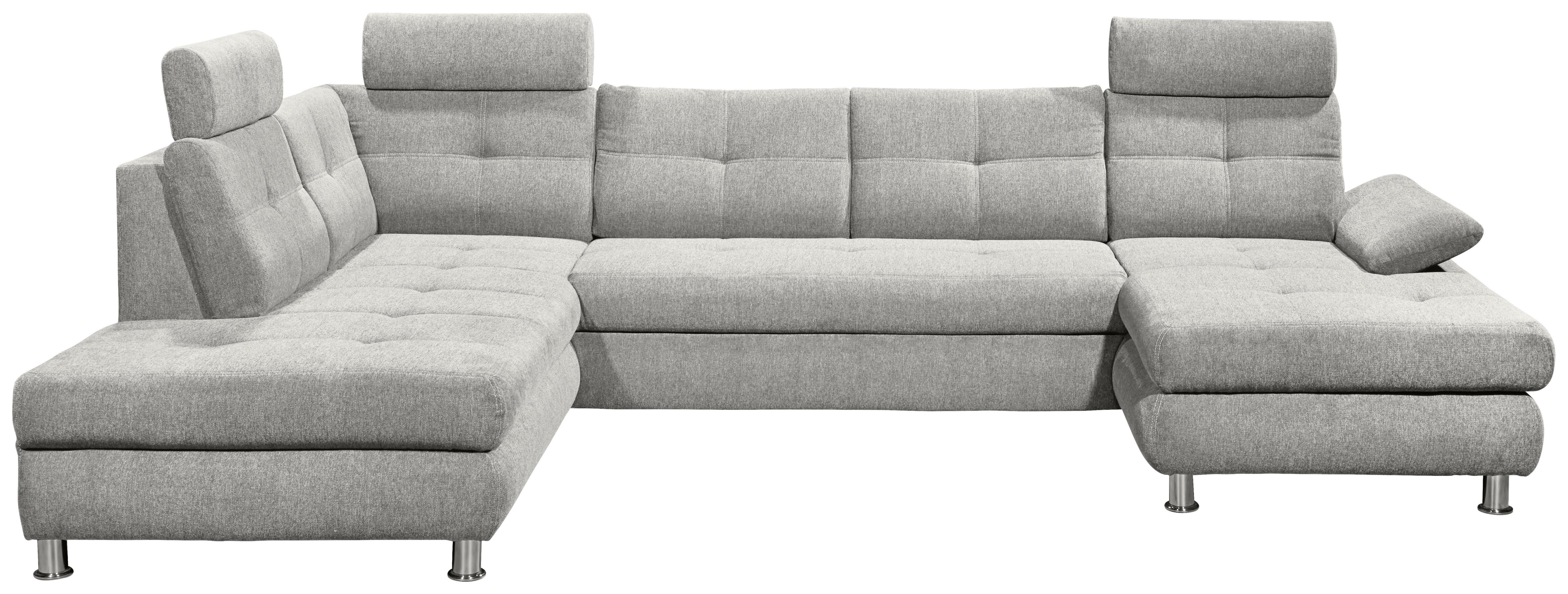 Sedacia súprava ALBA U, ľavá, strieborná, úl.priestor, lôžko - strieborná, Modern, textil/plast (233/349/177cm) - MID.YOU