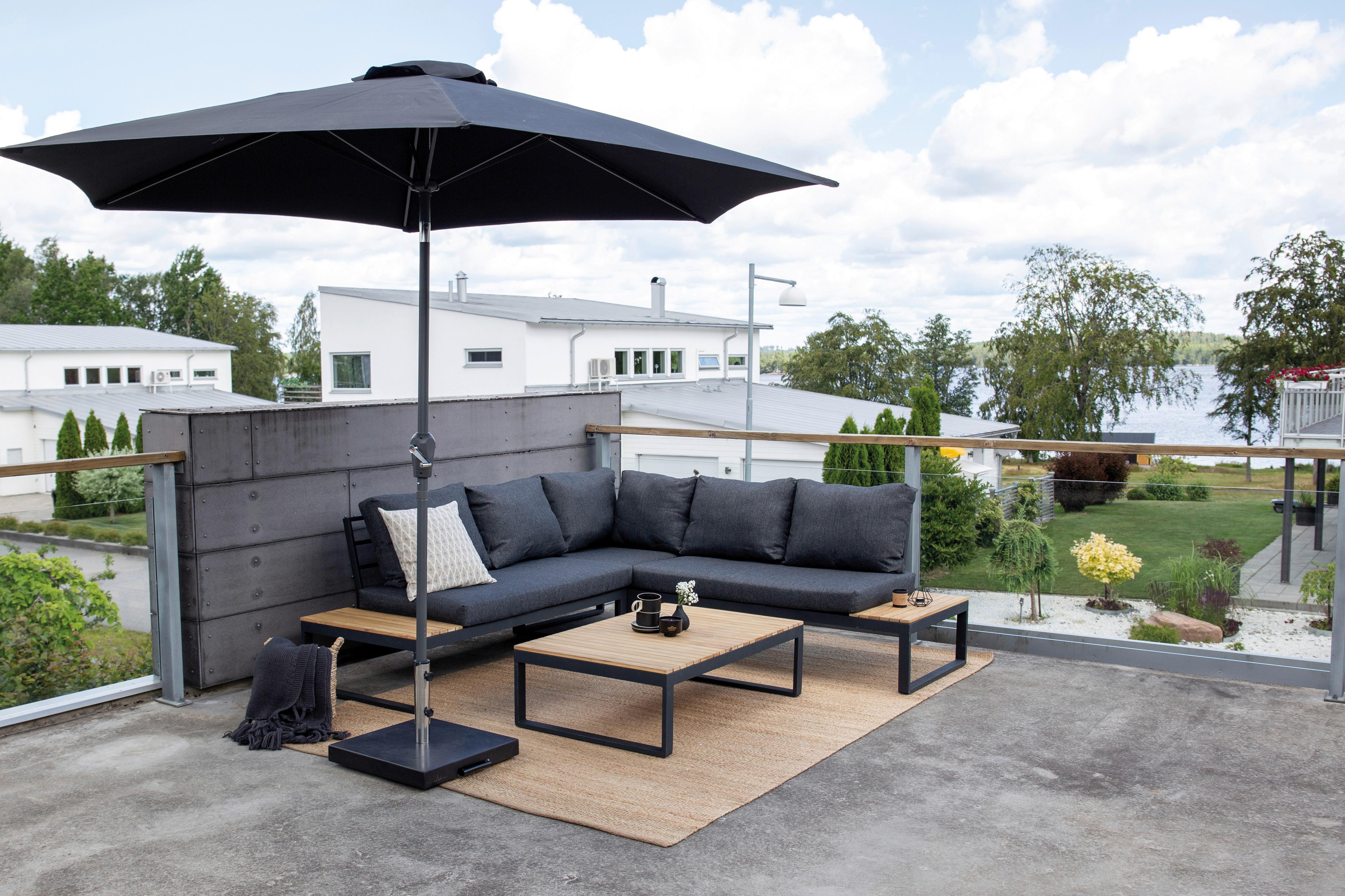 Loungegarnitur Panama - Dunkelgrau/Grau, KONVENTIONELL, Holz/Textil (225/225cm) - Gardenson