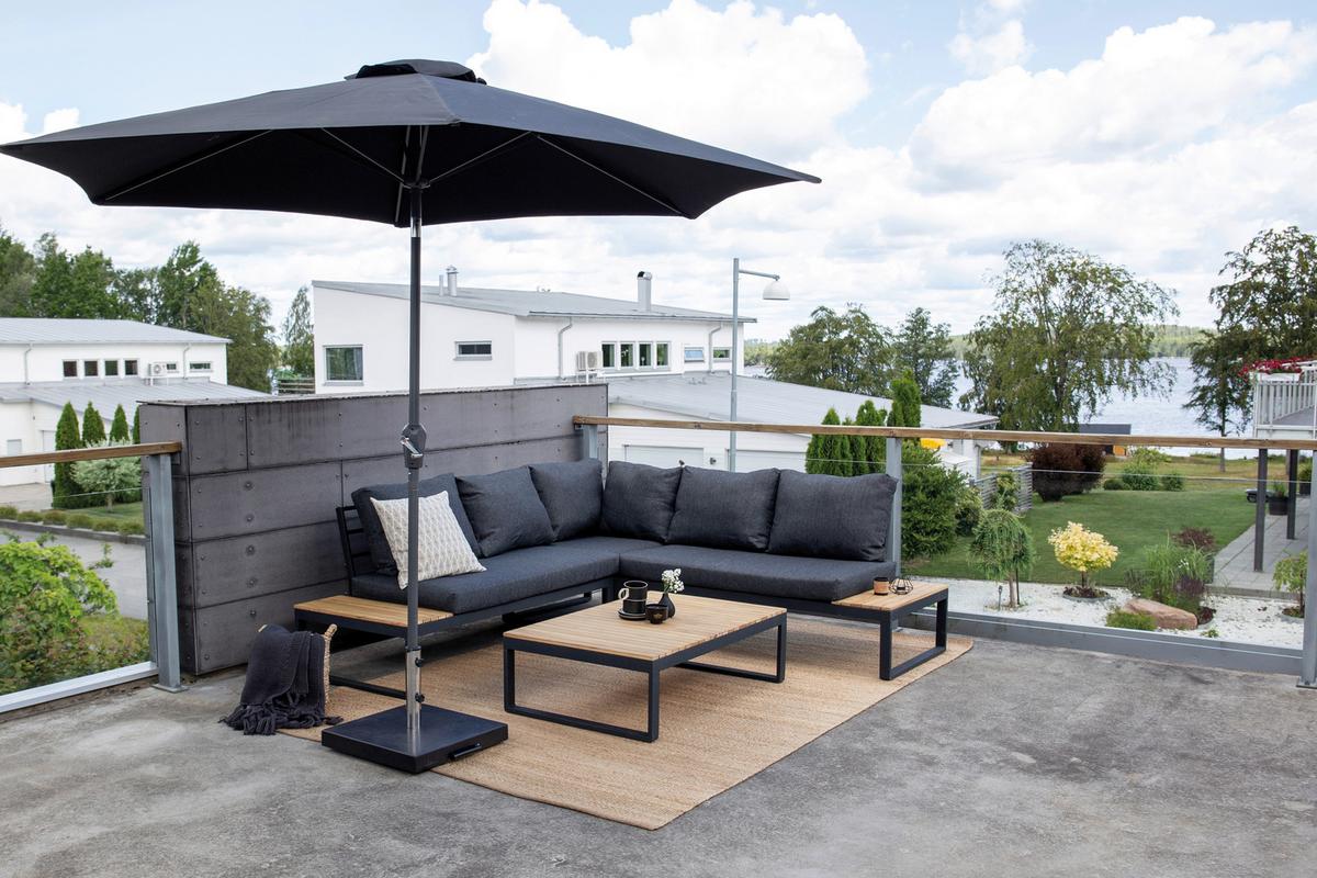 Loungegarnitur Panama - Dunkelgrau/Grau, KONVENTIONELL, Holz/Textil (225/225cm) - Gardenson