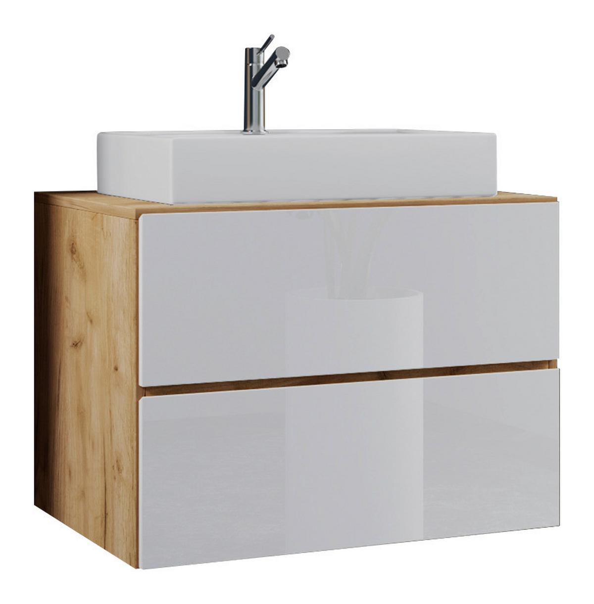 Badmöbel-Set 3-Tlg. Lendas B: 60 cm Weiß/Eiche Dekor - Honigeiche/Weiß, MODERN, Keramik/Holzwerkstoff (60cm) - MID.YOU