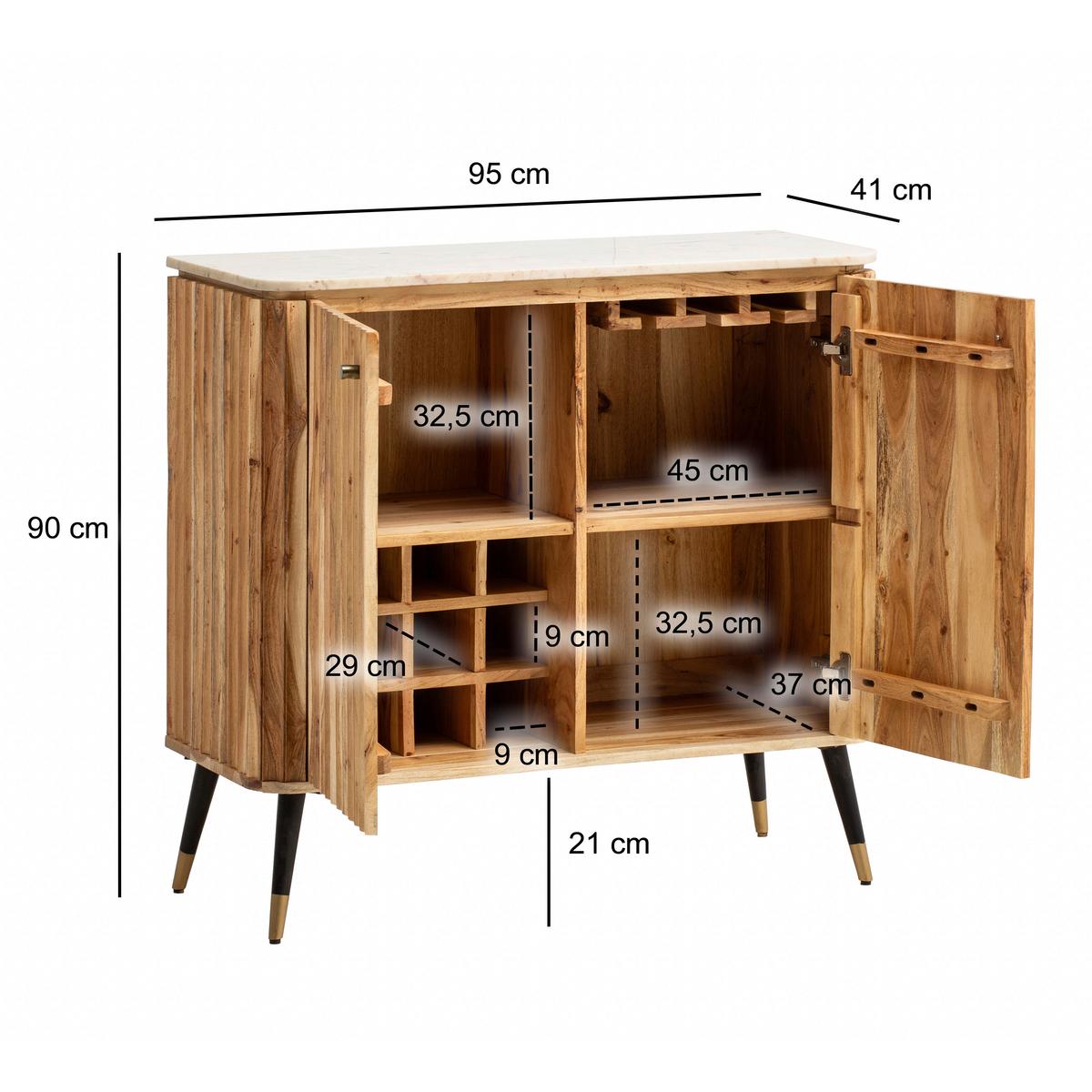 Barschrank Akaziefarben B: 95 Cm - Goldfarben/Schwarz, Design, Holz/Stein (95/90/41cm) - MID.YOU