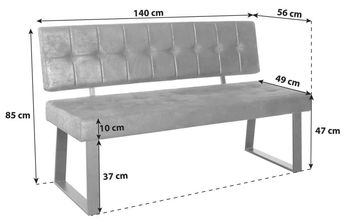 Sitzbank Mit Lehne Dunkelgrau Volda 140x85 Cm - Dunkelgrau/Schwarz, MODERN, Textil/Metall (140/85/56cm) - MID.YOU