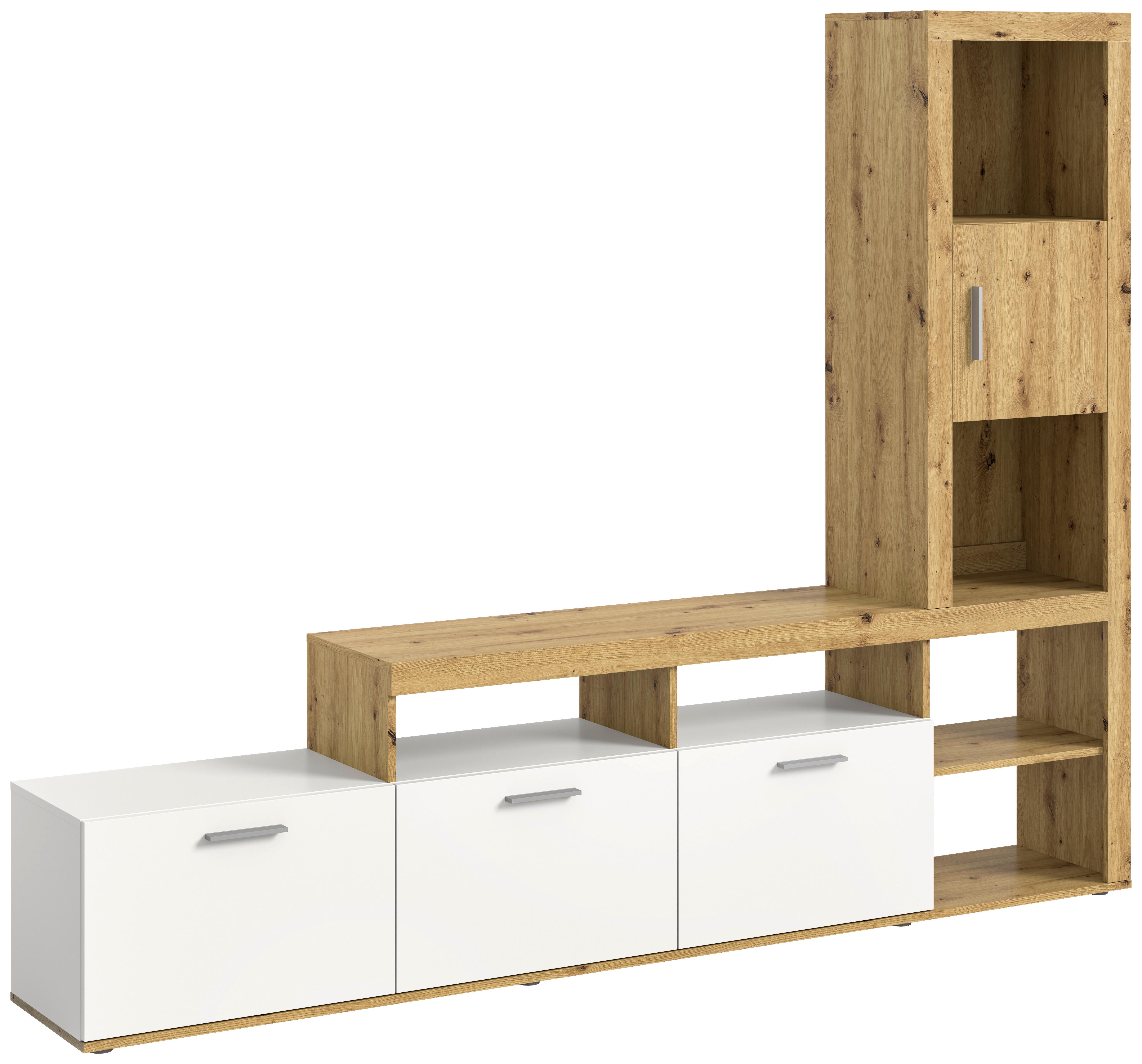 Obývací stěna JACKY - bílá/barvy stříbra, Moderní, kompozitní dřevo/plast (230/184/37cm) - Mömax
