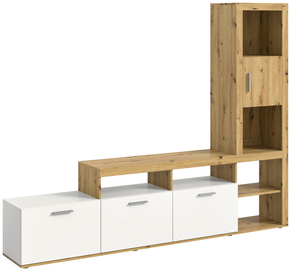 Obývacia stena JACKY - biela/dub artisan, Modern, kompozitné drevo/plast (230/184/37cm) - Mömax