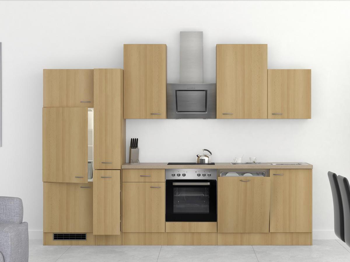 Küchenzeile Nano mit Geräten 310 cm Buche/Creme Dekor - Beige/Buchefarben, MODERN, Holzwerkstoff (310cm) - FlexWell