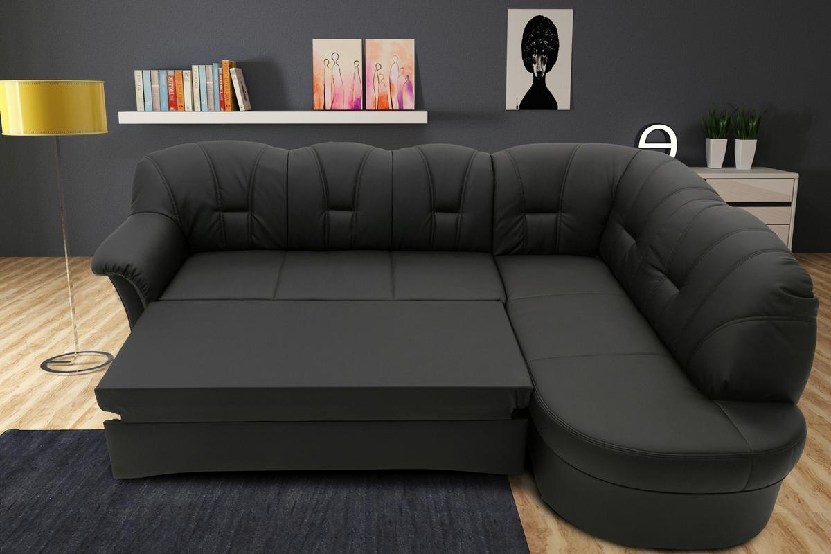 Ecksofa Mit Schlaffunktion Papenburg Schwarz Lederlook - Schwarz, KONVENTIONELL, Textil (243/180cm) - MID.YOU